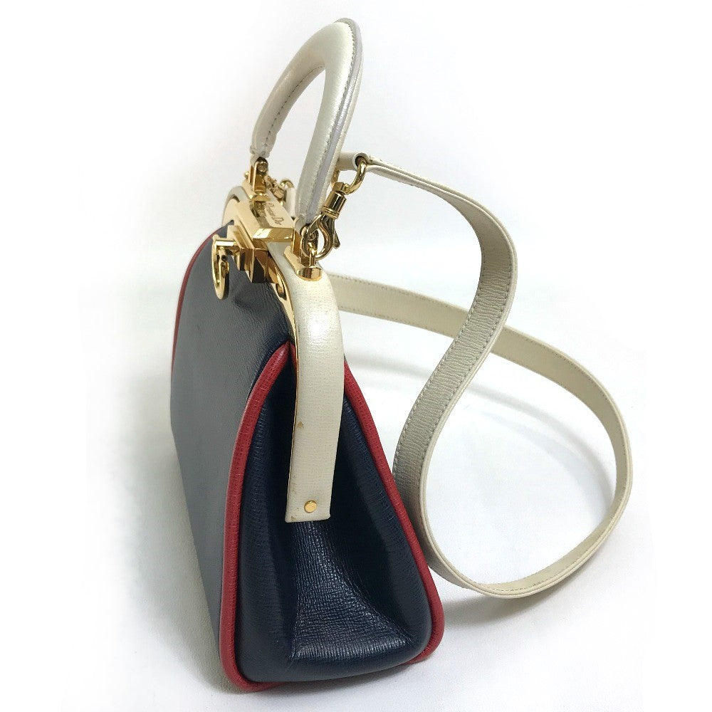 Christian Dior Handbag leather Navy x White type x Red Tricolor Vintage Gamaguchi Women Used