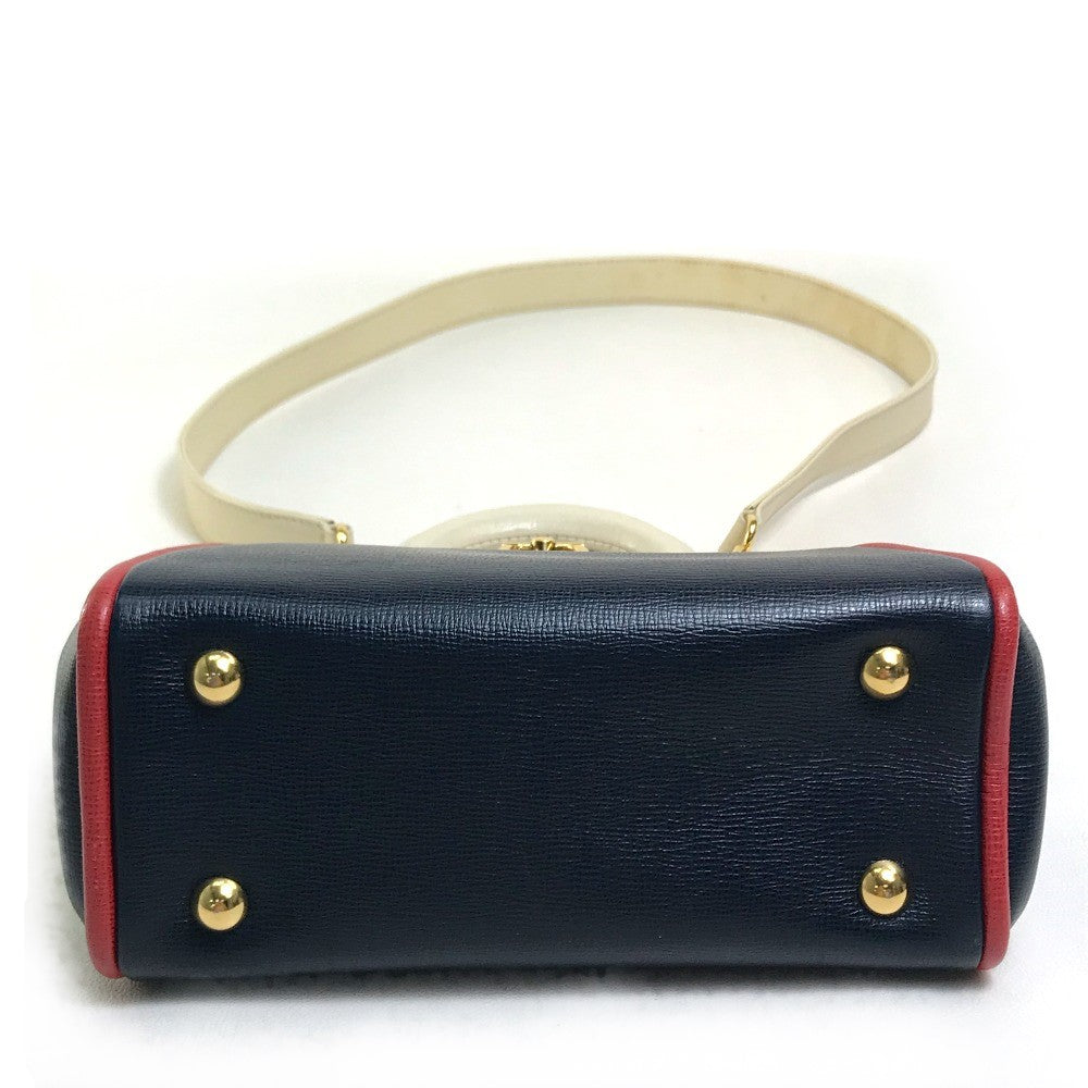 Christian Dior Handbag leather Navy x White type x Red Tricolor Vintage Gamaguchi Women Used