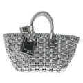 Silver Balenciaga XS Mettalic Woven Bistrot Panier Tote Satchel