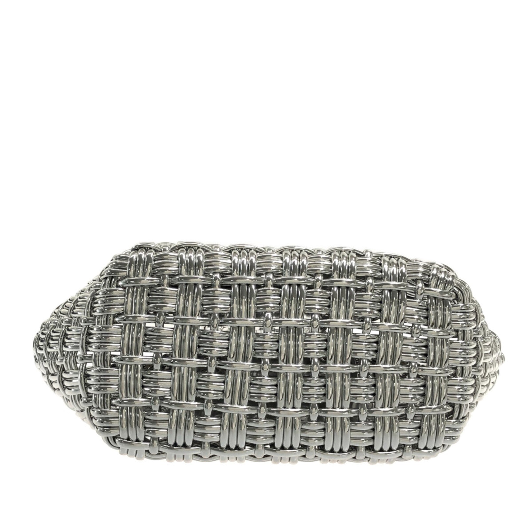 Silver Balenciaga XS Mettalic Woven Bistrot Panier Tote Satchel