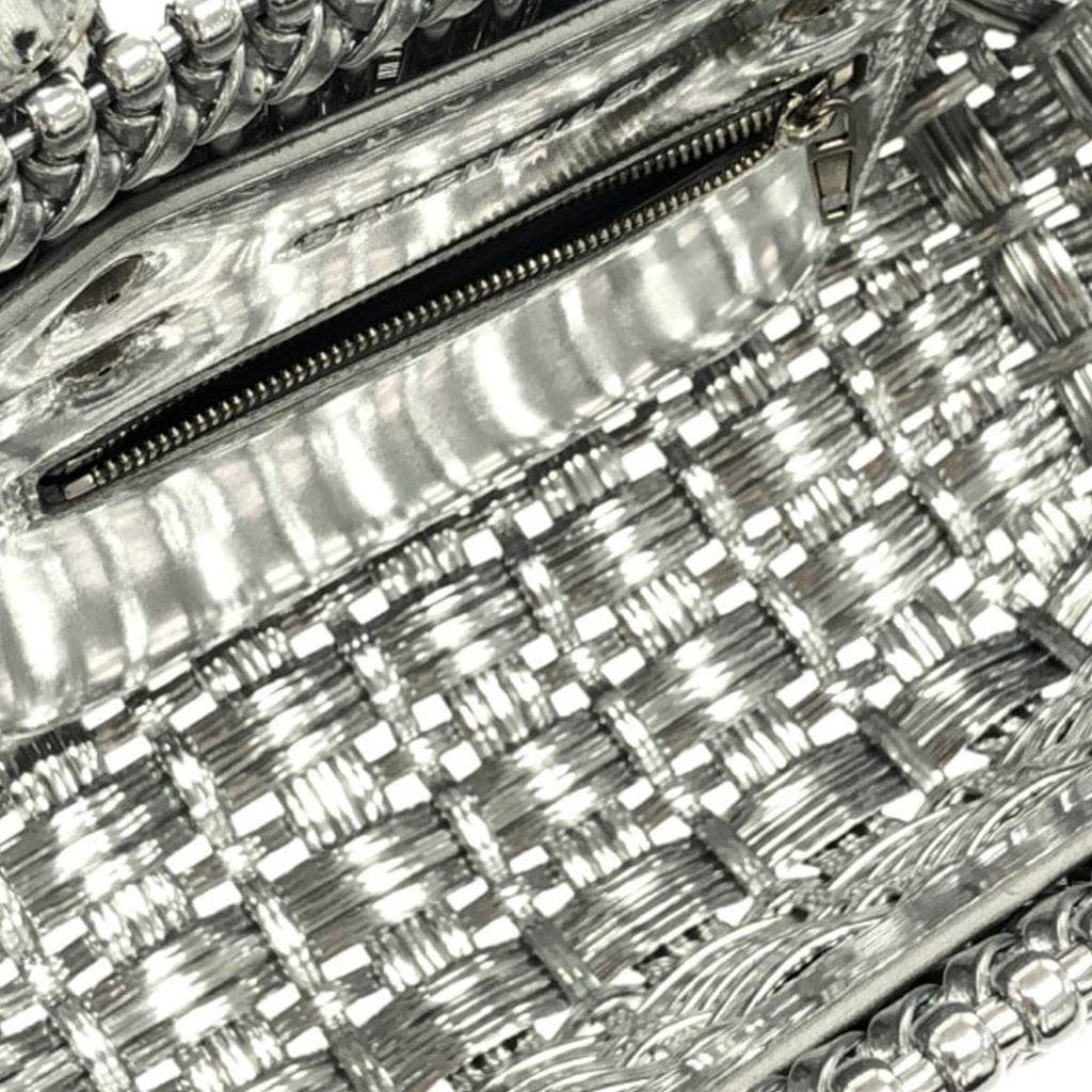 Silver Balenciaga XS Mettalic Woven Bistrot Panier Tote Satchel