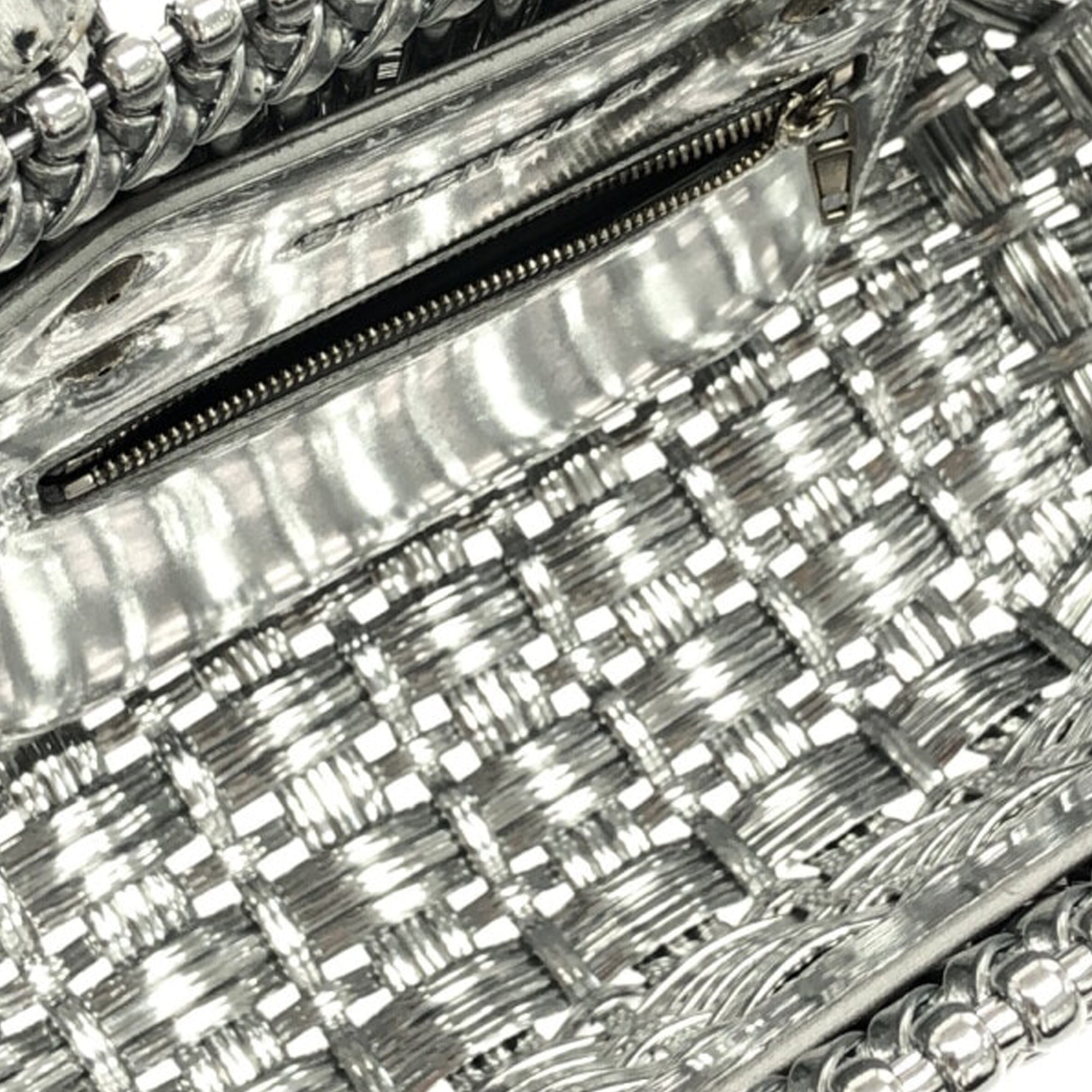 Silver Balenciaga XS Mettalic Woven Bistrot Panier Tote Satchel