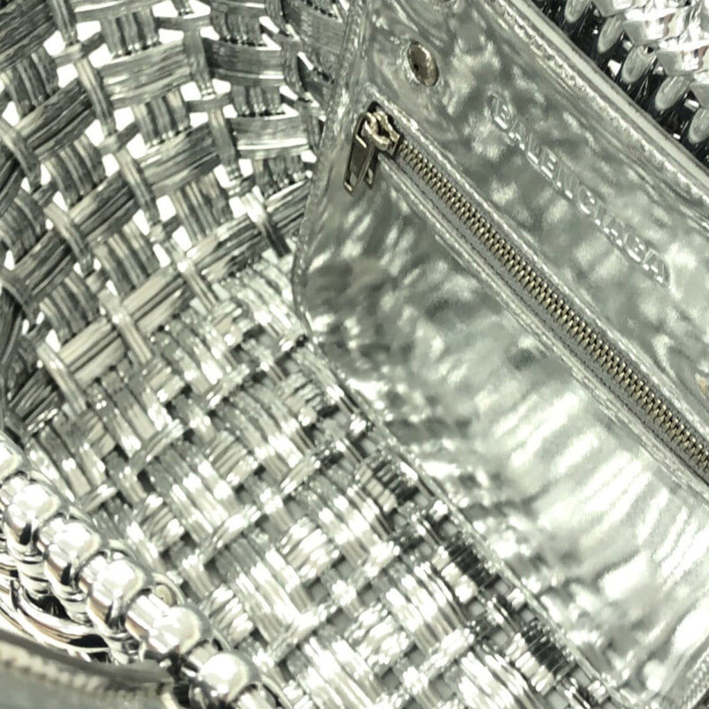 Silver Balenciaga XS Mettalic Woven Bistrot Panier Tote Satchel