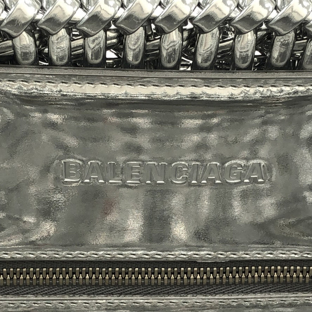Silver Balenciaga XS Mettalic Woven Bistrot Panier Tote Satchel
