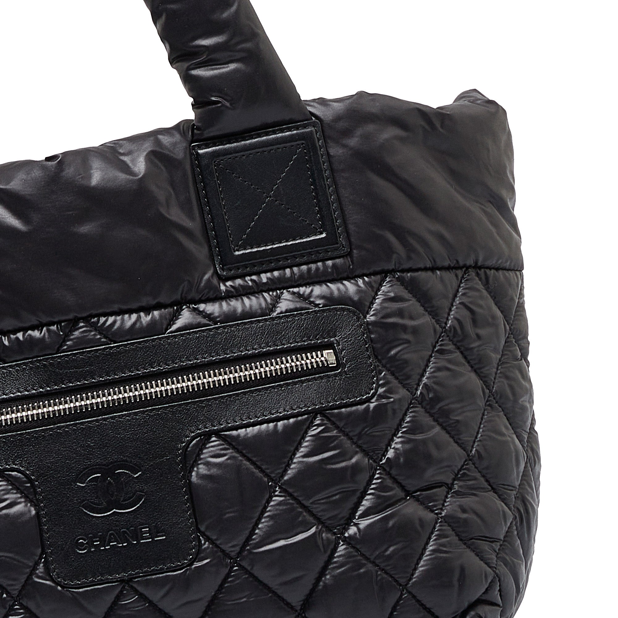Chanel Coco Black Quilted Nylon Silver