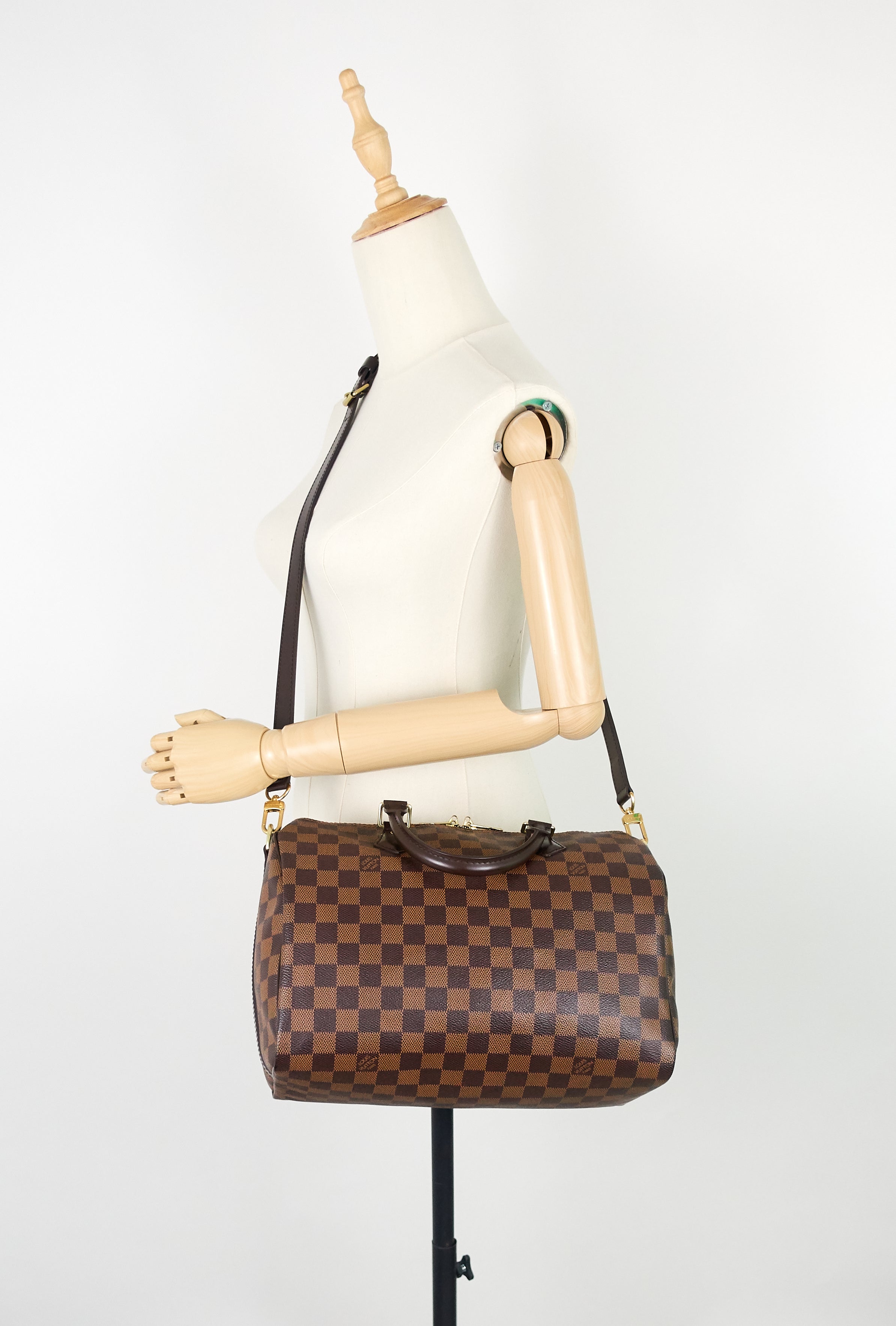 Louis Vuitto Speedy 30 BandouliÃ¨re Damier Ebene Canvas Bag