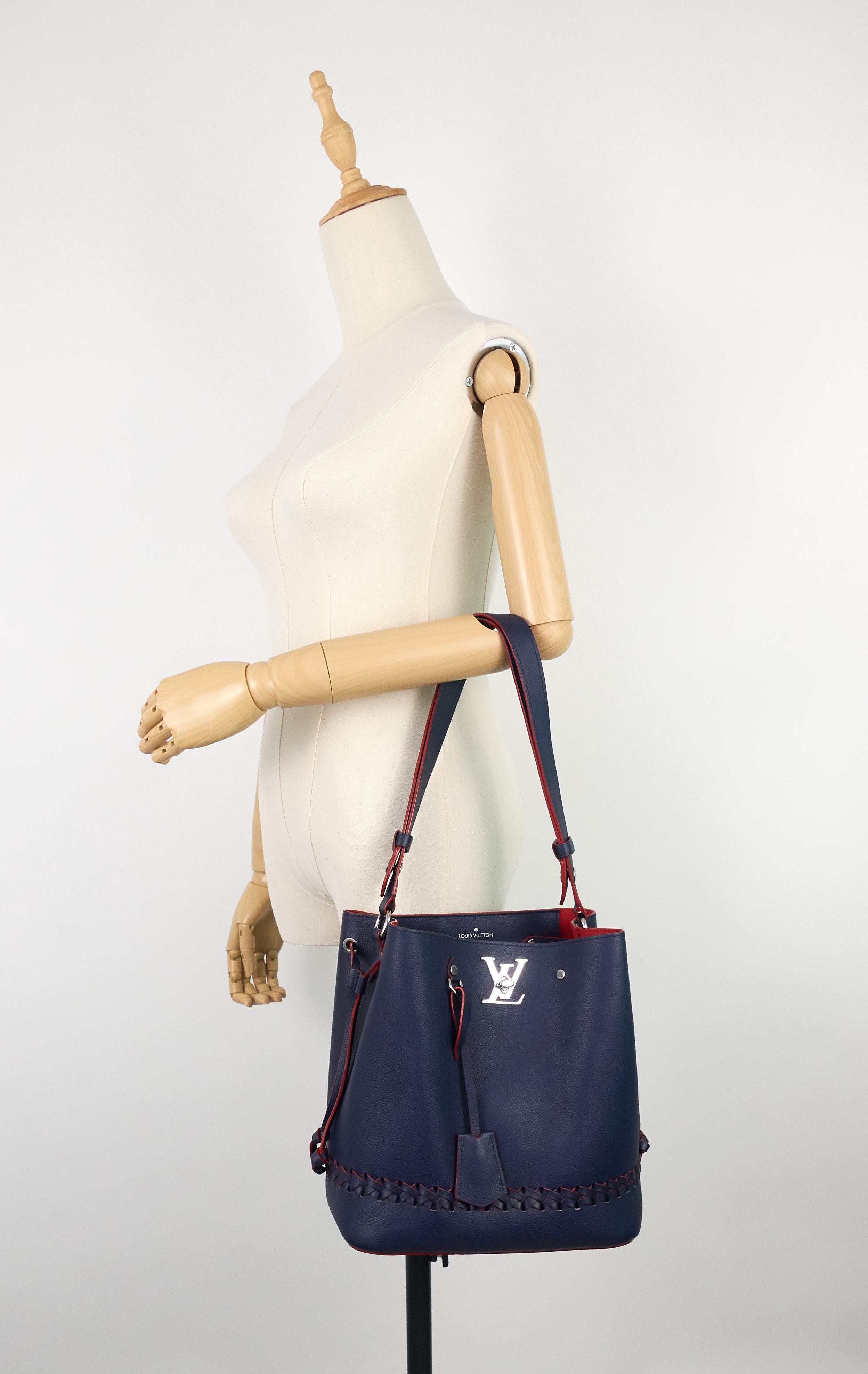 Louis Vuitto LockMe Calfskin Leather Braided Bucket Bag