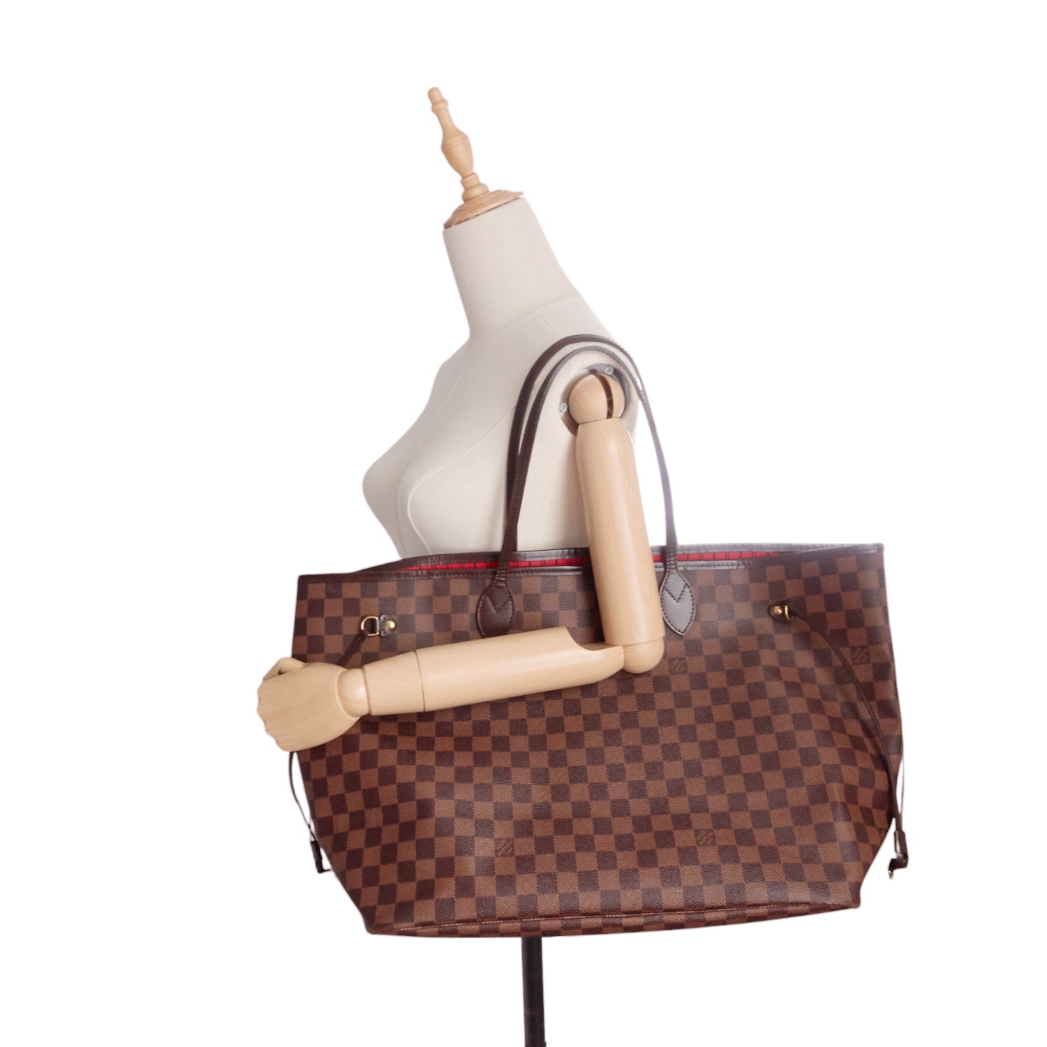 Louis Vuitto Neverfull GM Damier Ebene Canvas Bag with Pouch