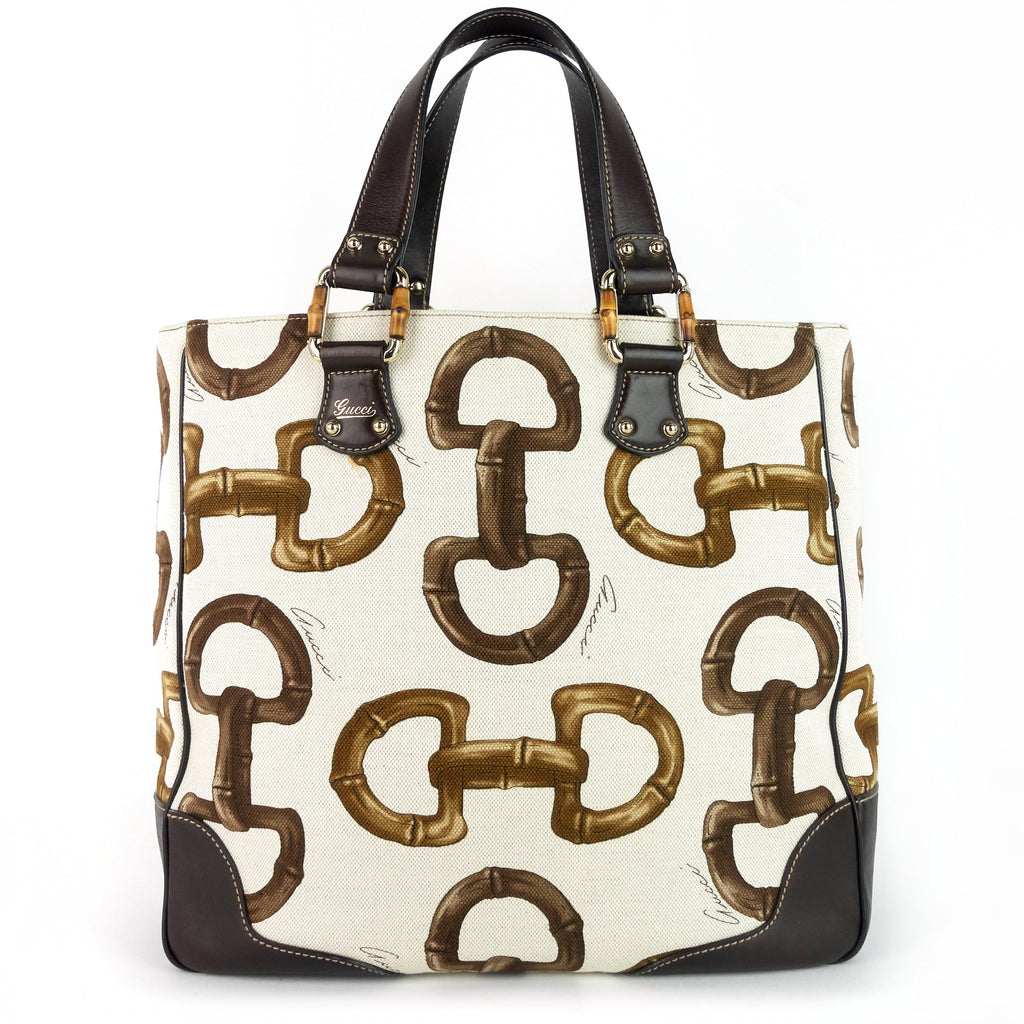 Gucci Bamboo Horsebit Print Canvas Tote Bag