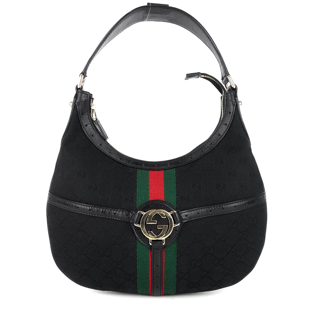 Gucci Web Reins GG Canvas Hobo Bag