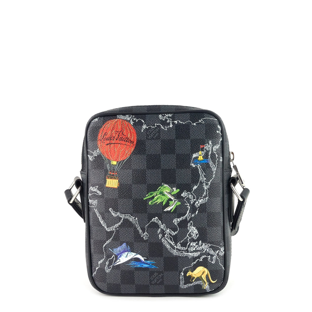 Louis Vuitto Danube Slim PM World Map Damier Graphite Canvas Messenger Bag