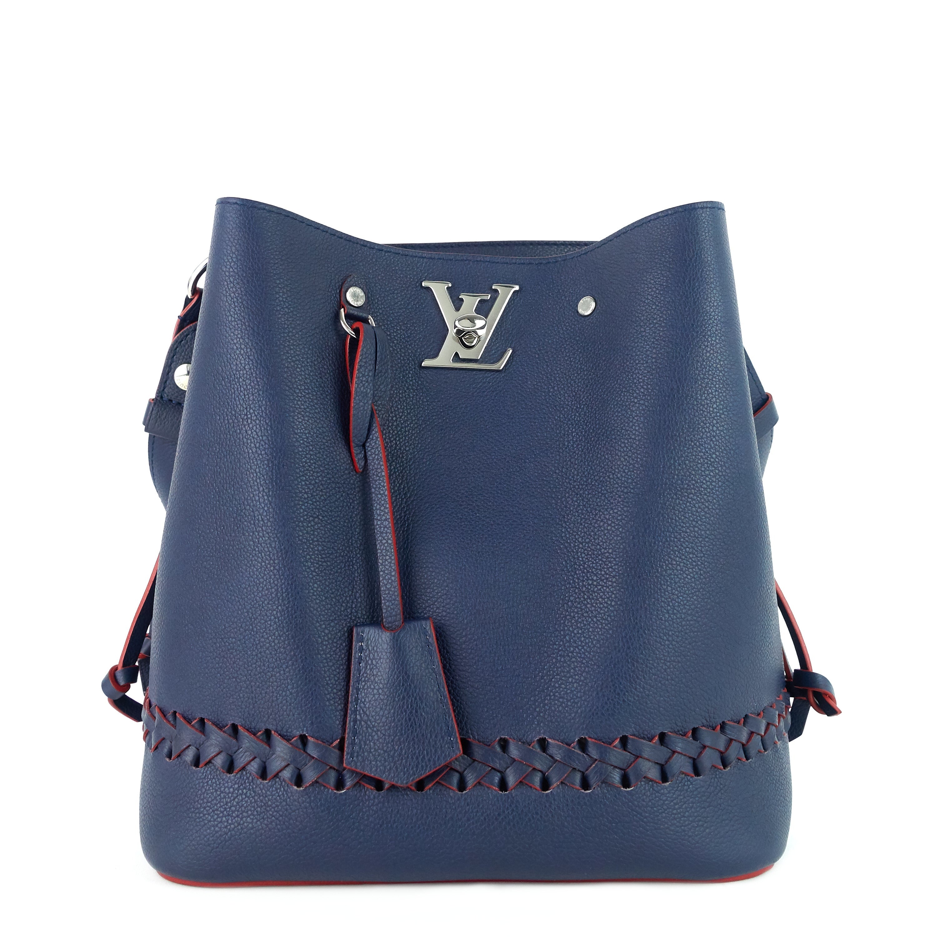 Louis Vuitto LockMe Calfskin Leather Braided Bucket Bag