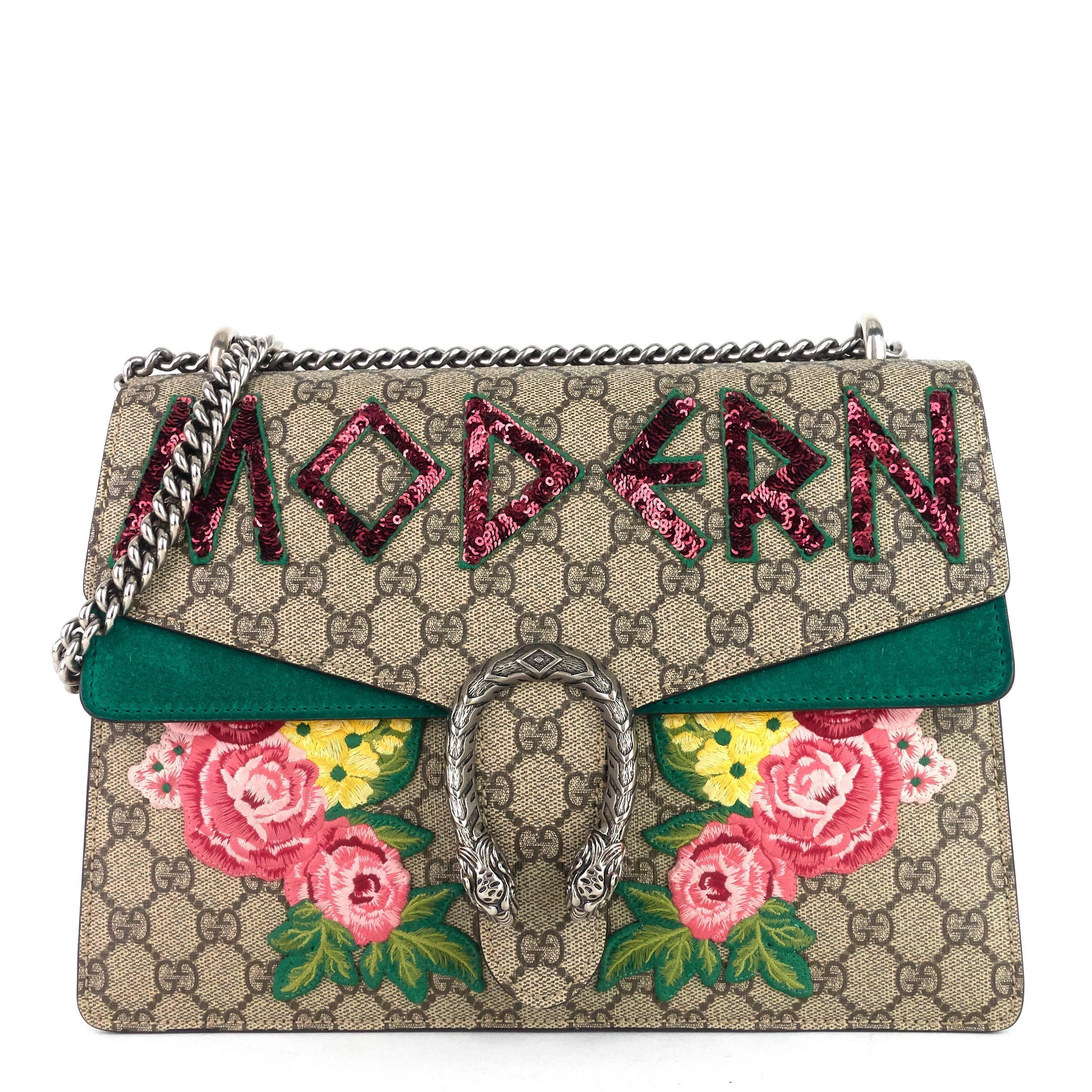 Gucci Dionysus Medium Suede and Embroidered Supreme Canvas Bag