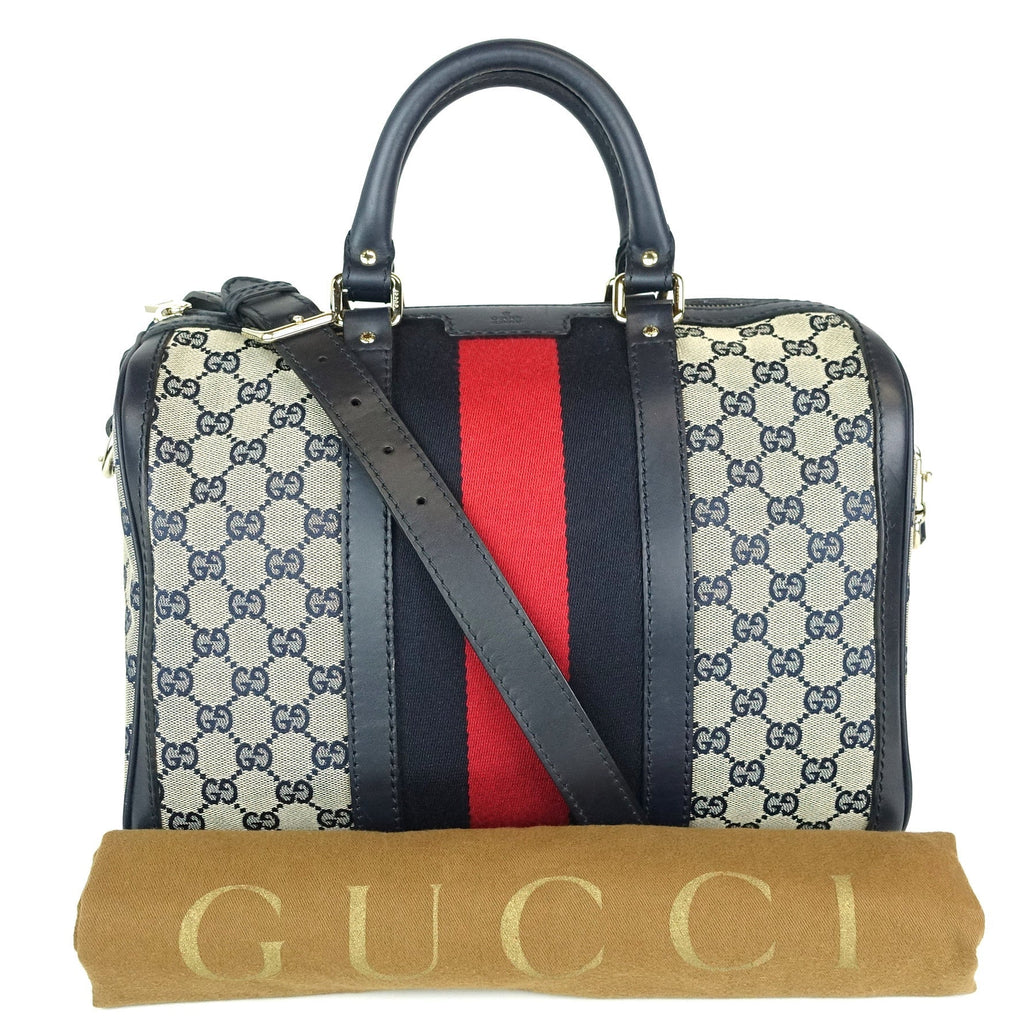 Gucci Monogram Canvas Web Boston Bag with Strap