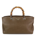 Gucci Pebbled Leather Bamboo Handle Shopper Tote Bag