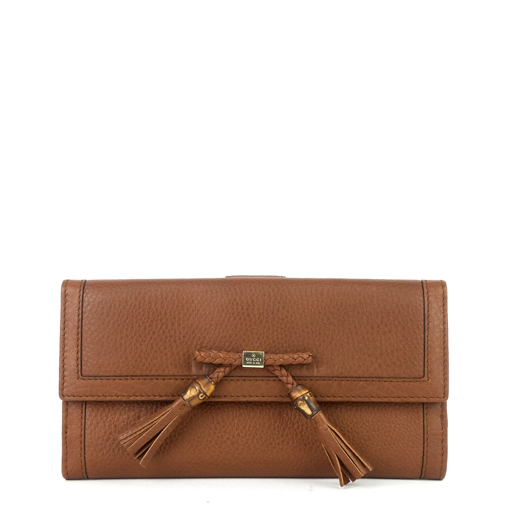 Gucci Pebbled Leather Bamboo Tassel Bella Continental Wallet