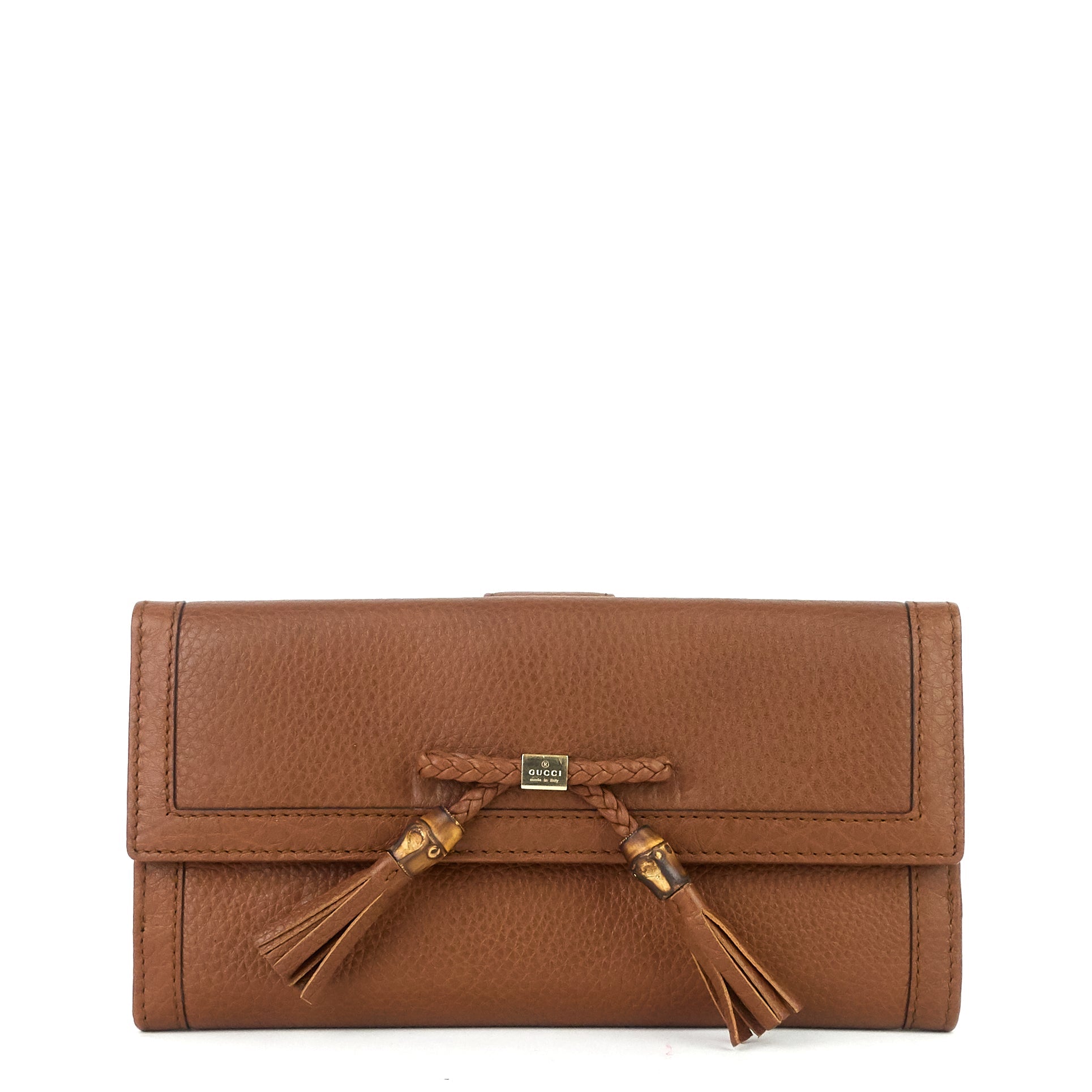 Gucci Pebbled Leather Bamboo Tassel Bella Continental Wallet