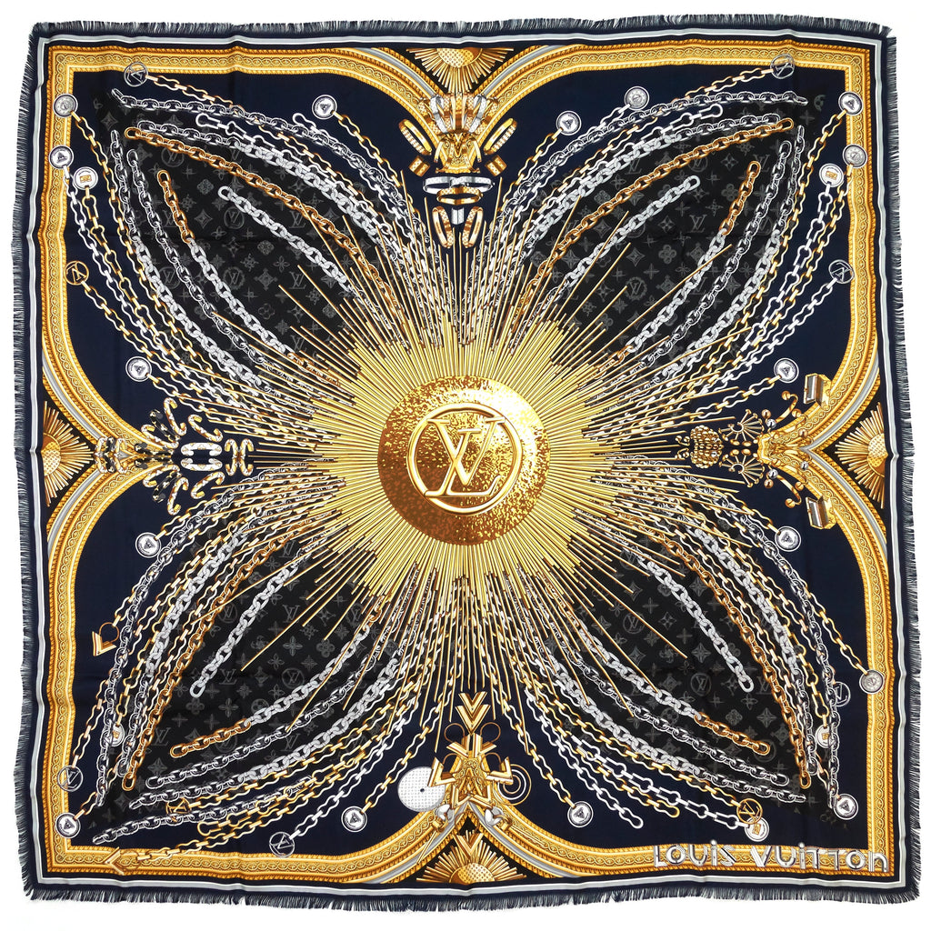 Louis Vuitto Vendome Giant Square Navy Blue Silk Scarf
