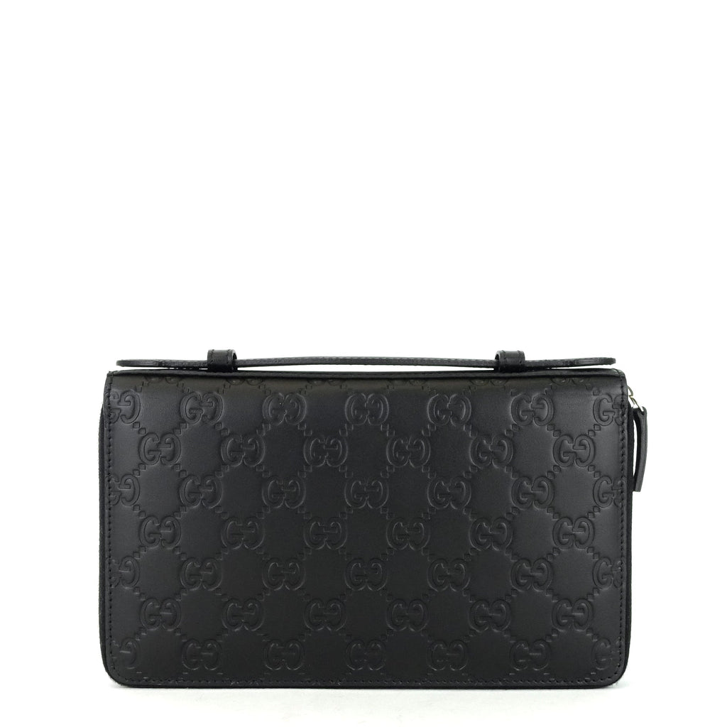 Gucci Monogram Leather Double Zip Travel Organizer Bag