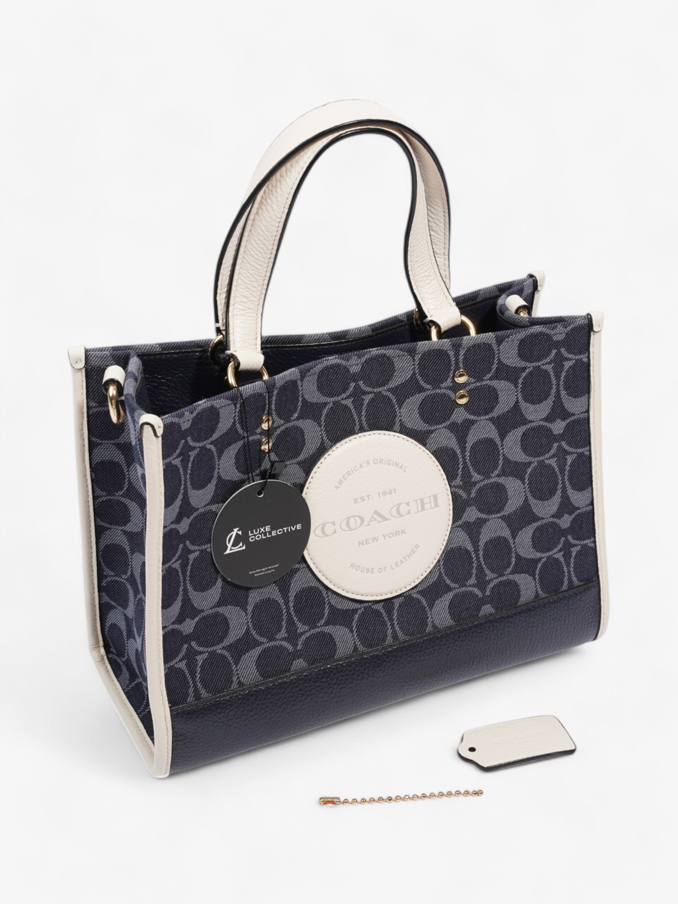 Coach Dempsey Tote White / Blue Denim