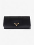 Prada Flap Continental Wallet Black Saffiano Leather