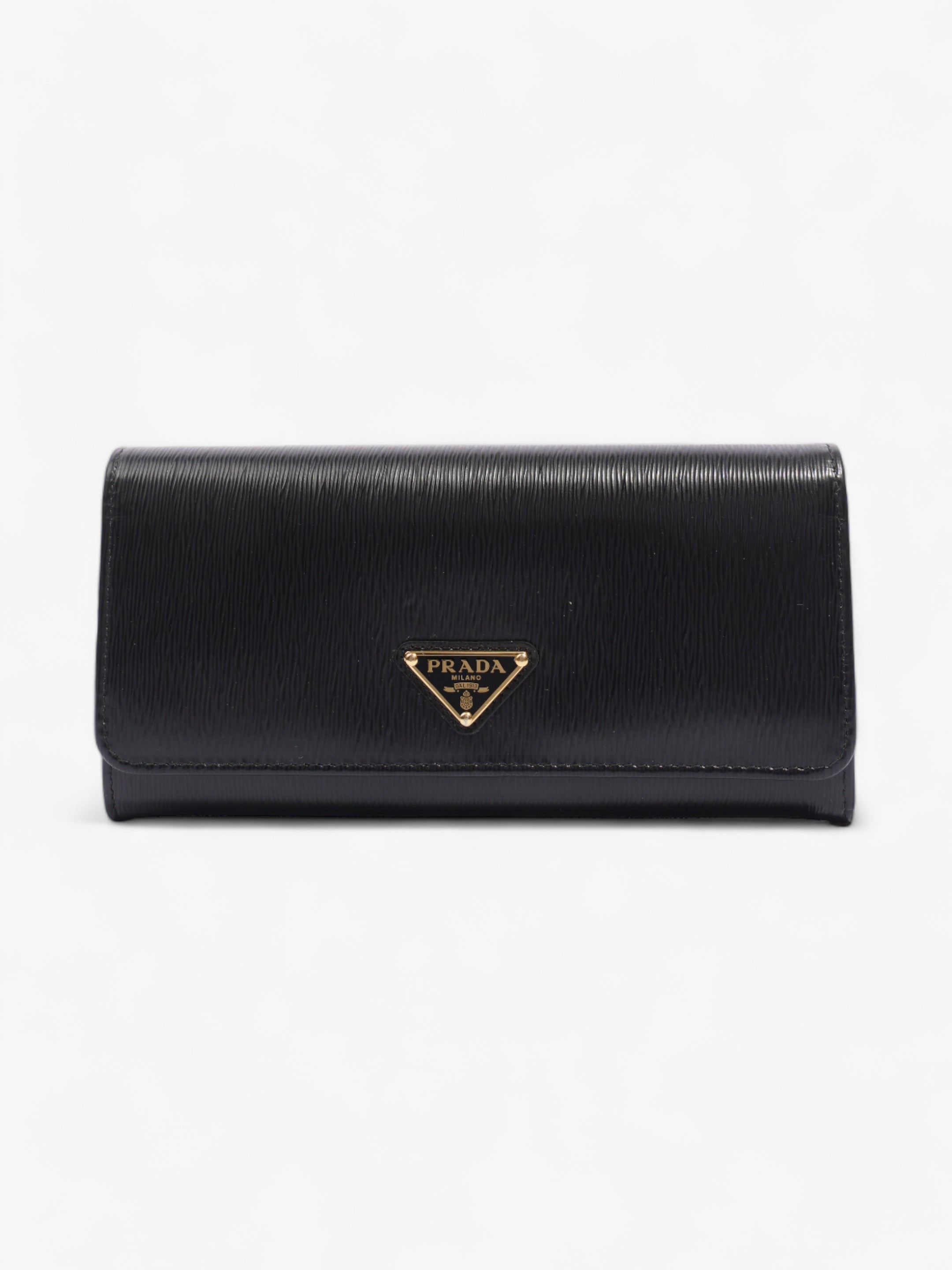 Prada Flap Continental Wallet Black Saffiano Leather