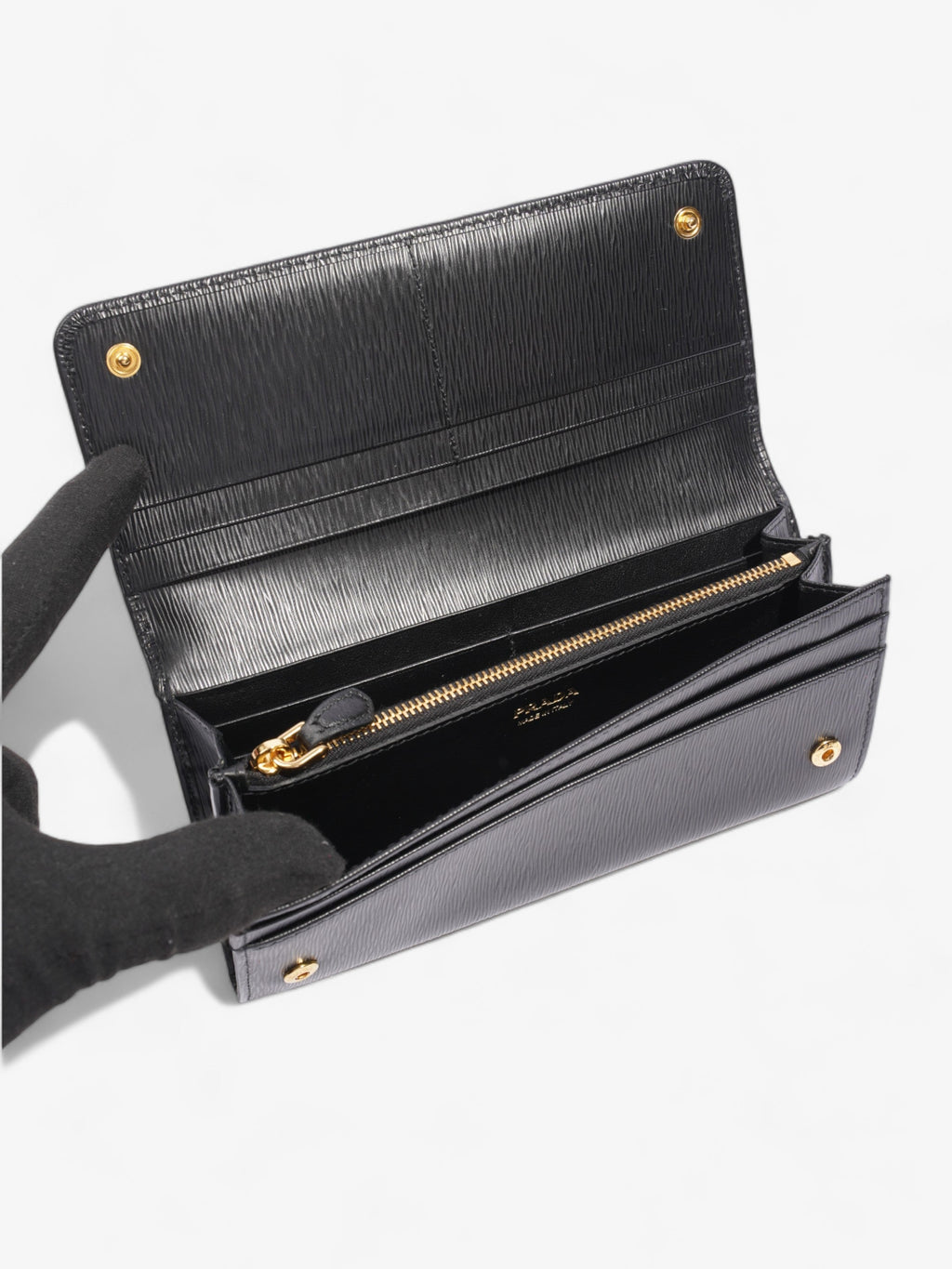 Prada Flap Continental Wallet Black Saffiano Leather