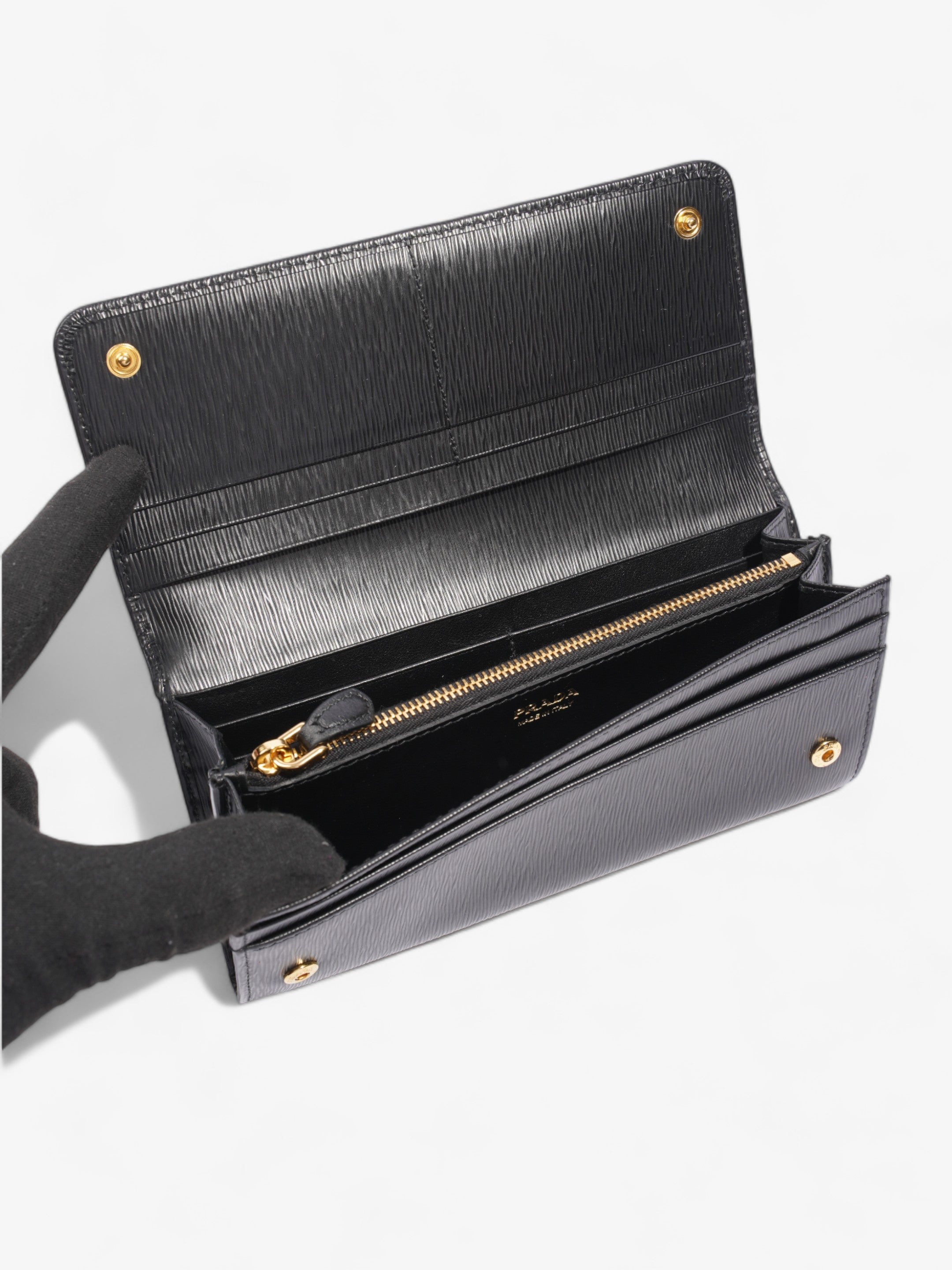 Prada Flap Continental Wallet Black Saffiano Leather