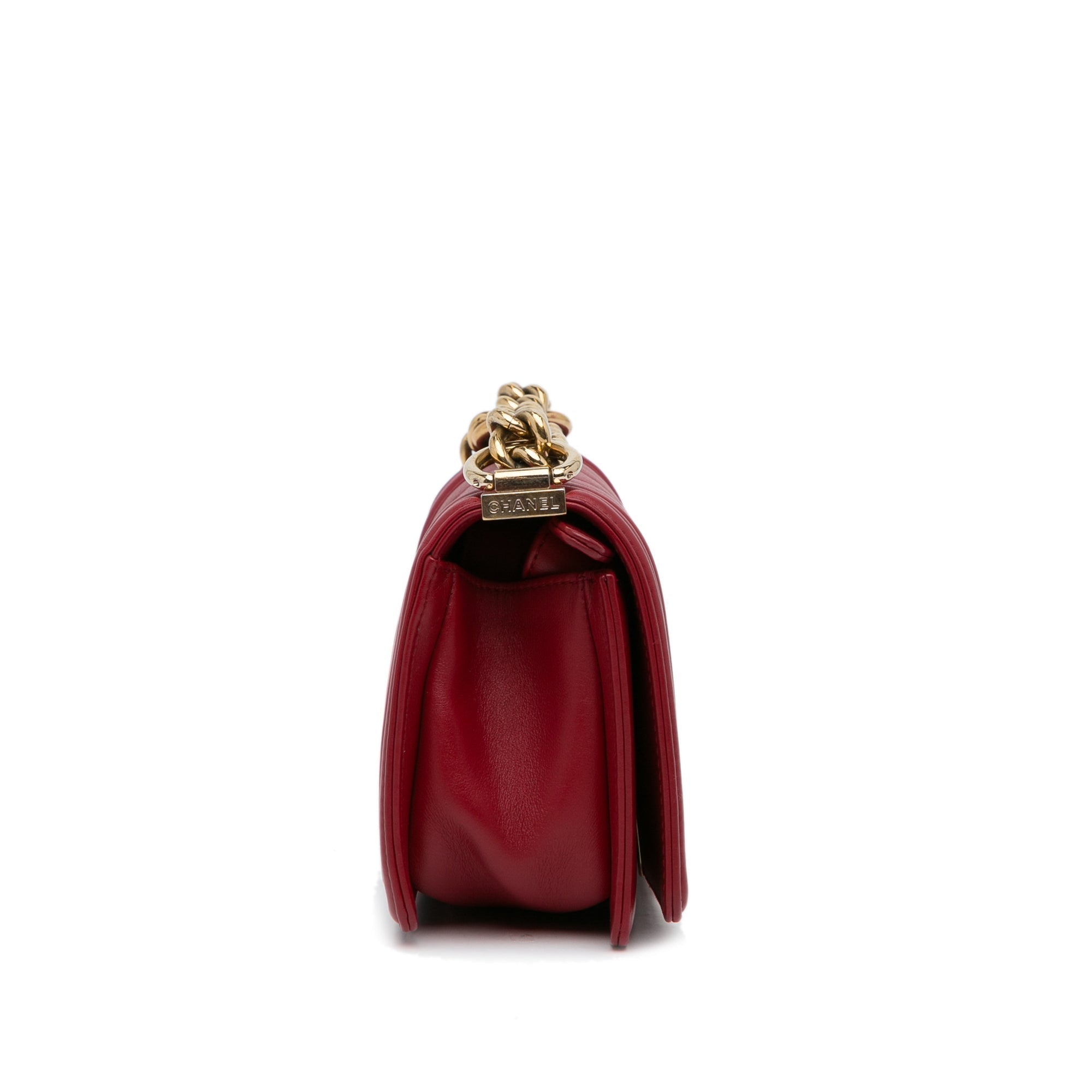 Chanel Boy Flap Medium Red Chevron Lambskin Gold