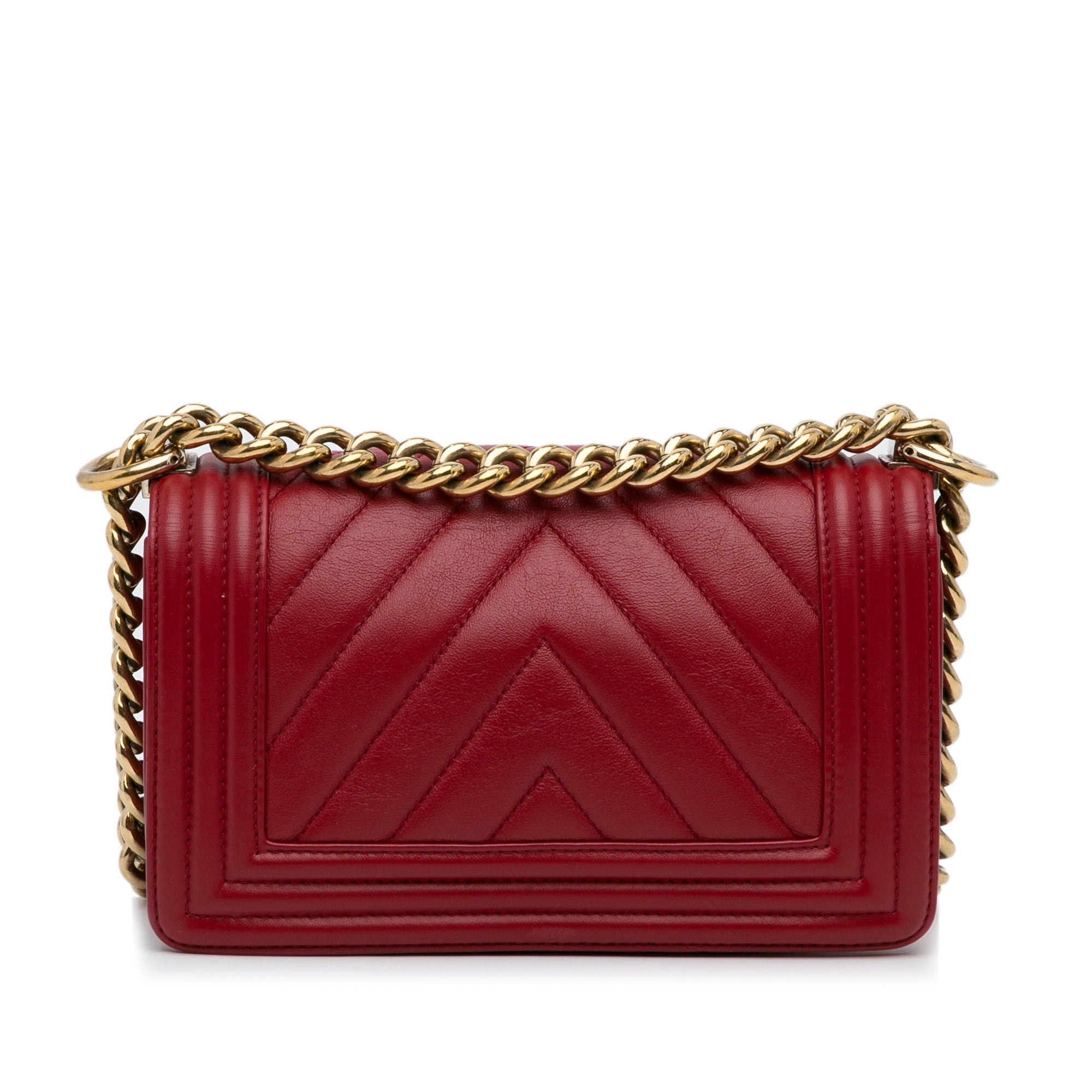 Chanel Boy Flap Medium Red Chevron Lambskin Gold