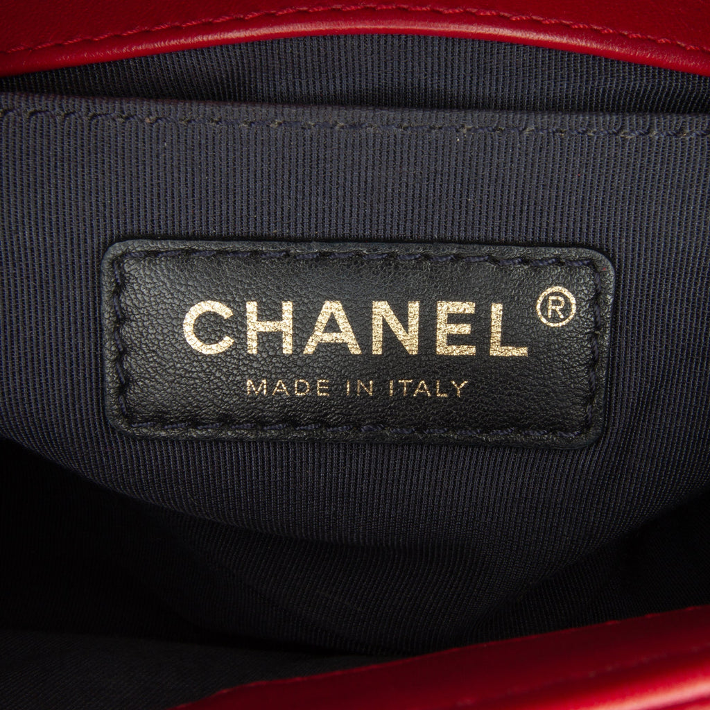 Chanel Boy Flap Medium Red Chevron Lambskin Gold