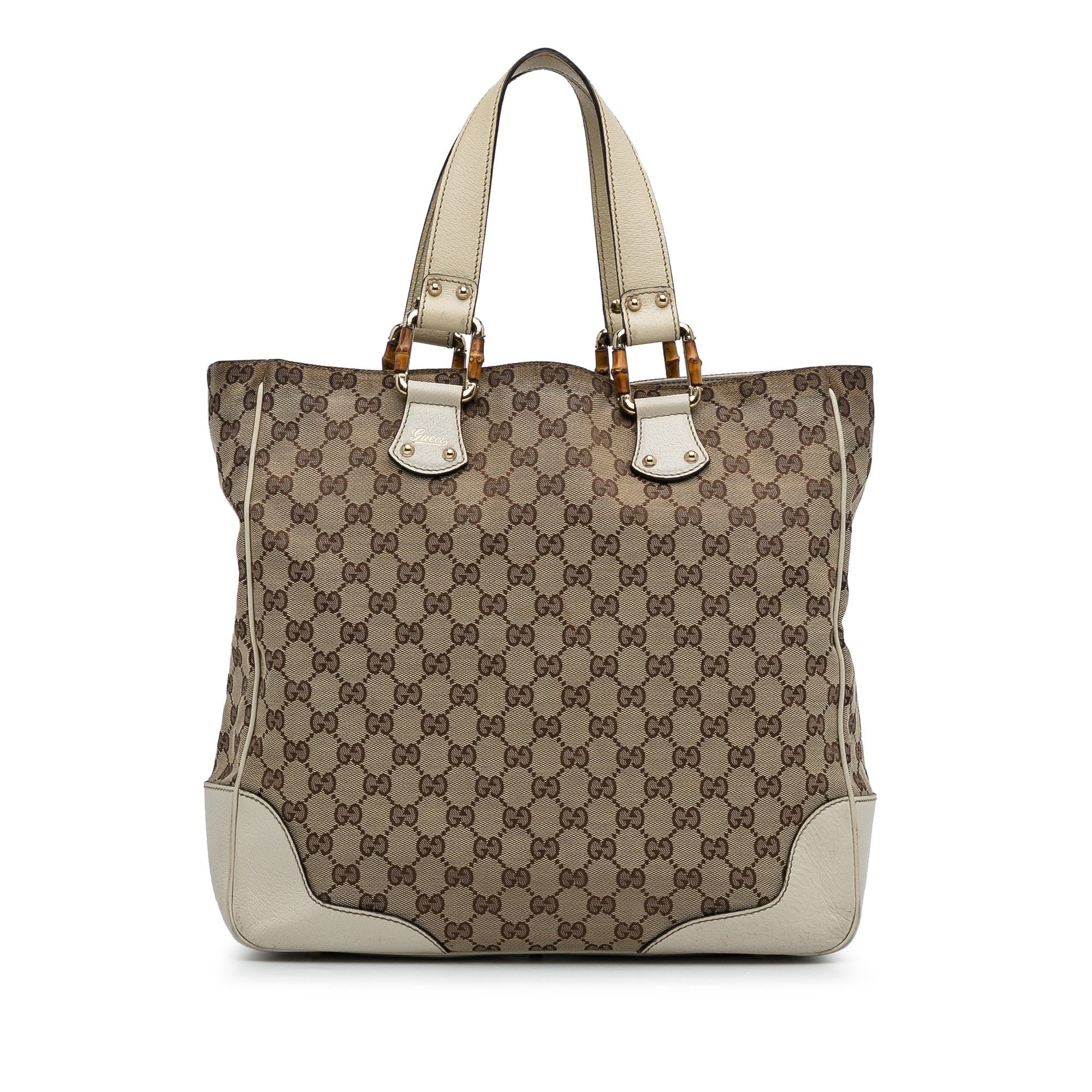 Brown Gucci GG Canvas Bamboo Tote Bag