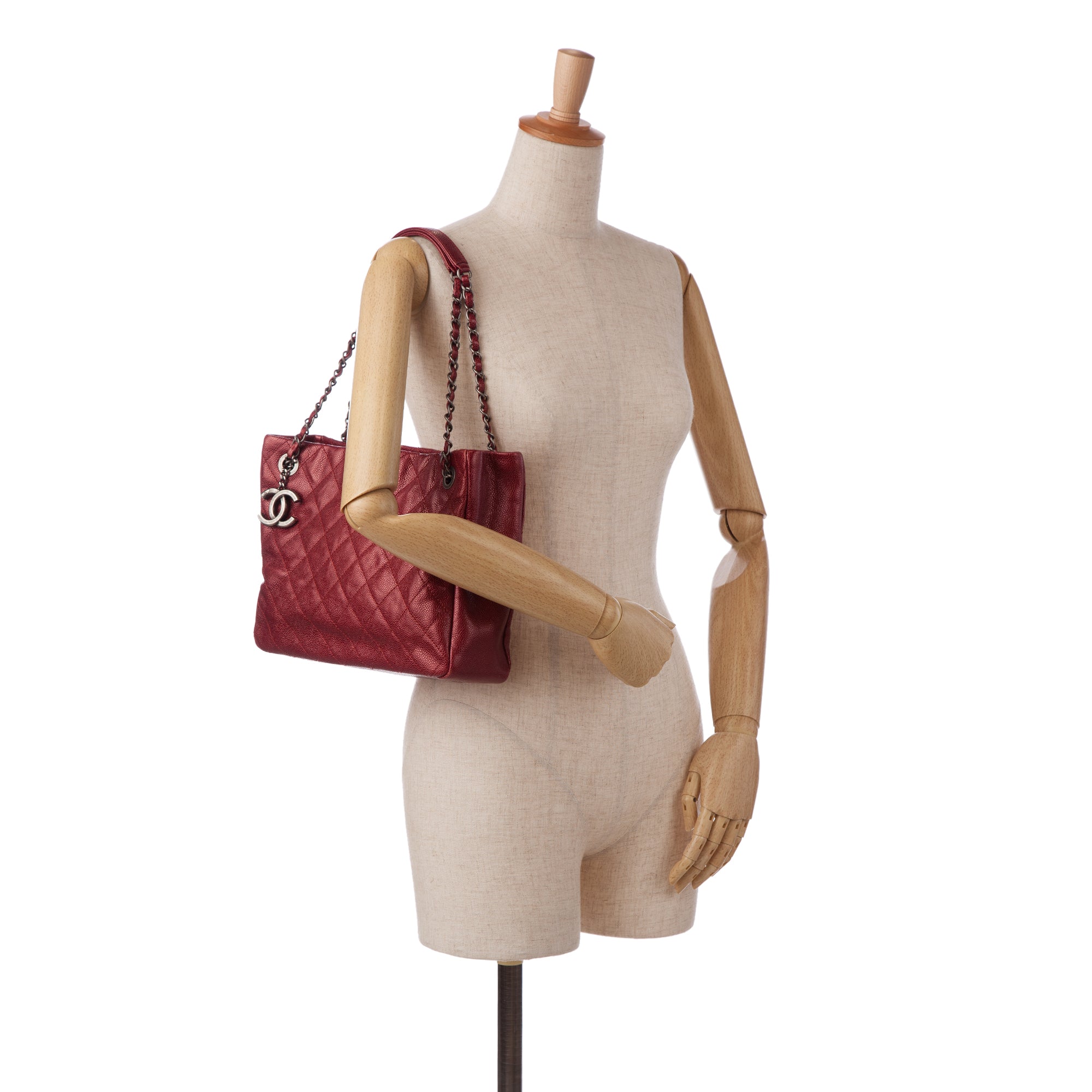 Red Chanel Small Caviar City Shopper Tote Bag