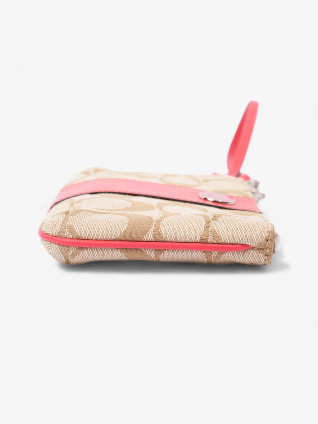 Coach Wristlet Beige Signature / Coral Canvas Small