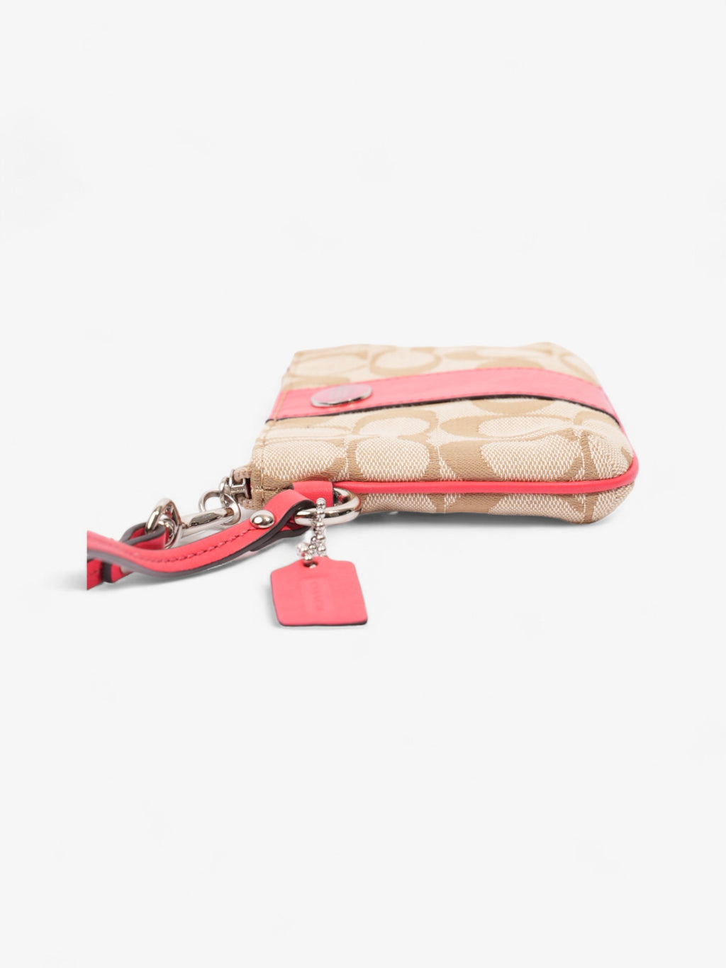 Coach Wristlet Beige Signature / Coral Canvas Small