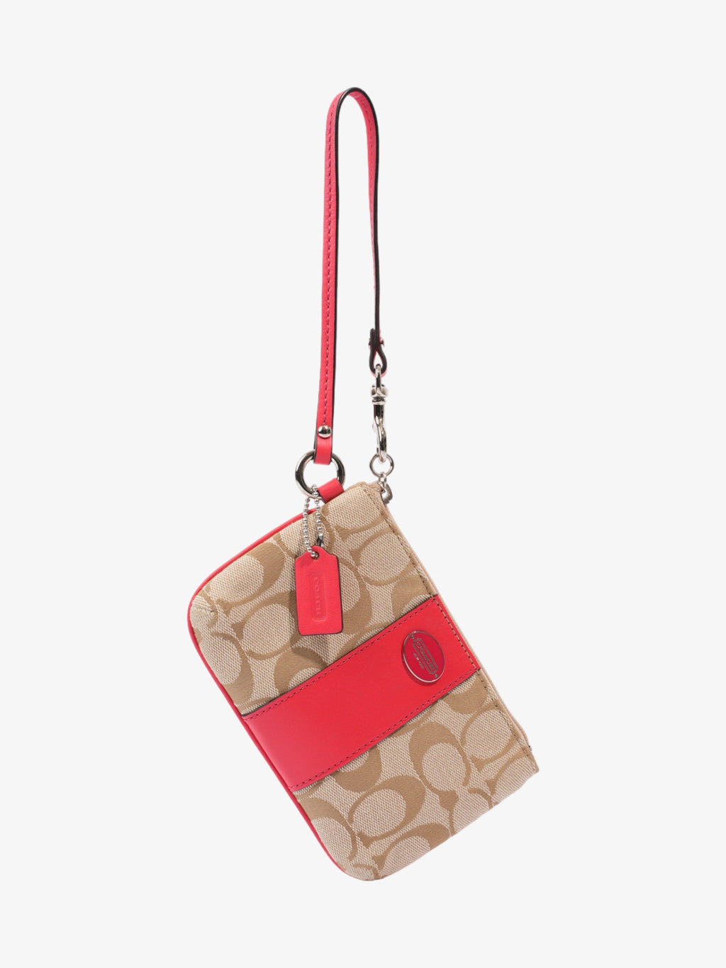 Coach Wristlet Beige Signature / Coral Canvas Small