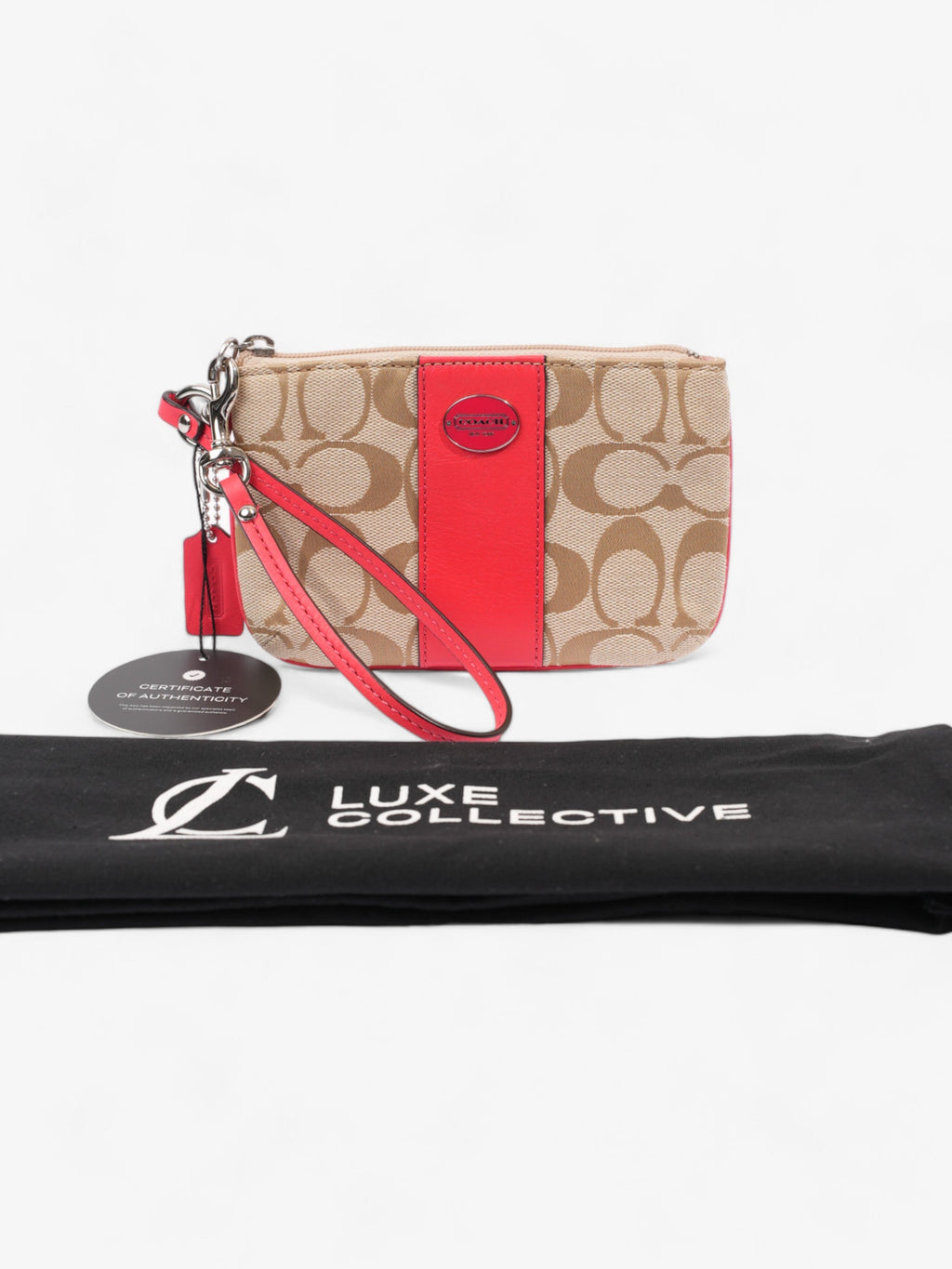 Coach Wristlet Beige Signature / Coral Canvas Small