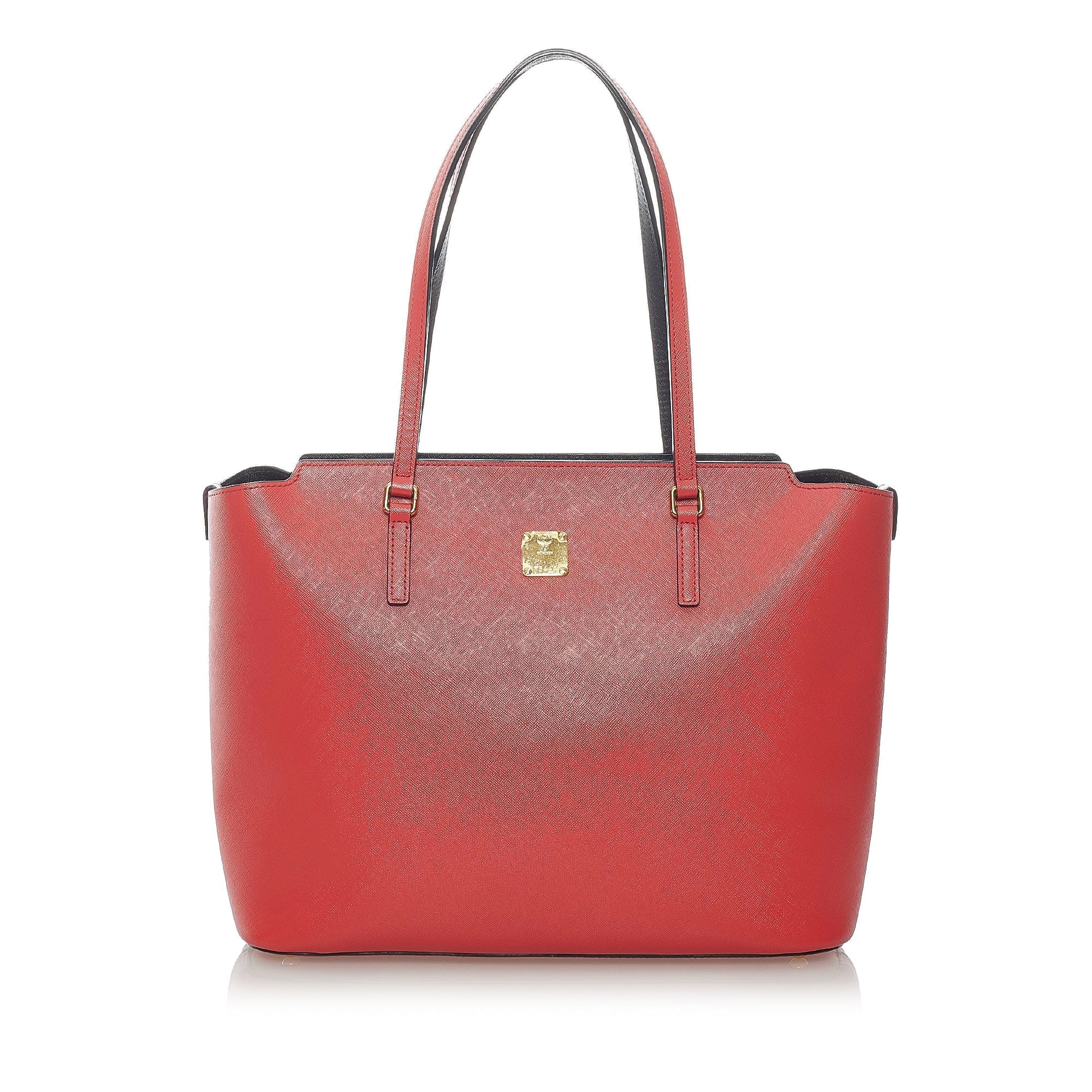 Red MCM Leather Tote Bag