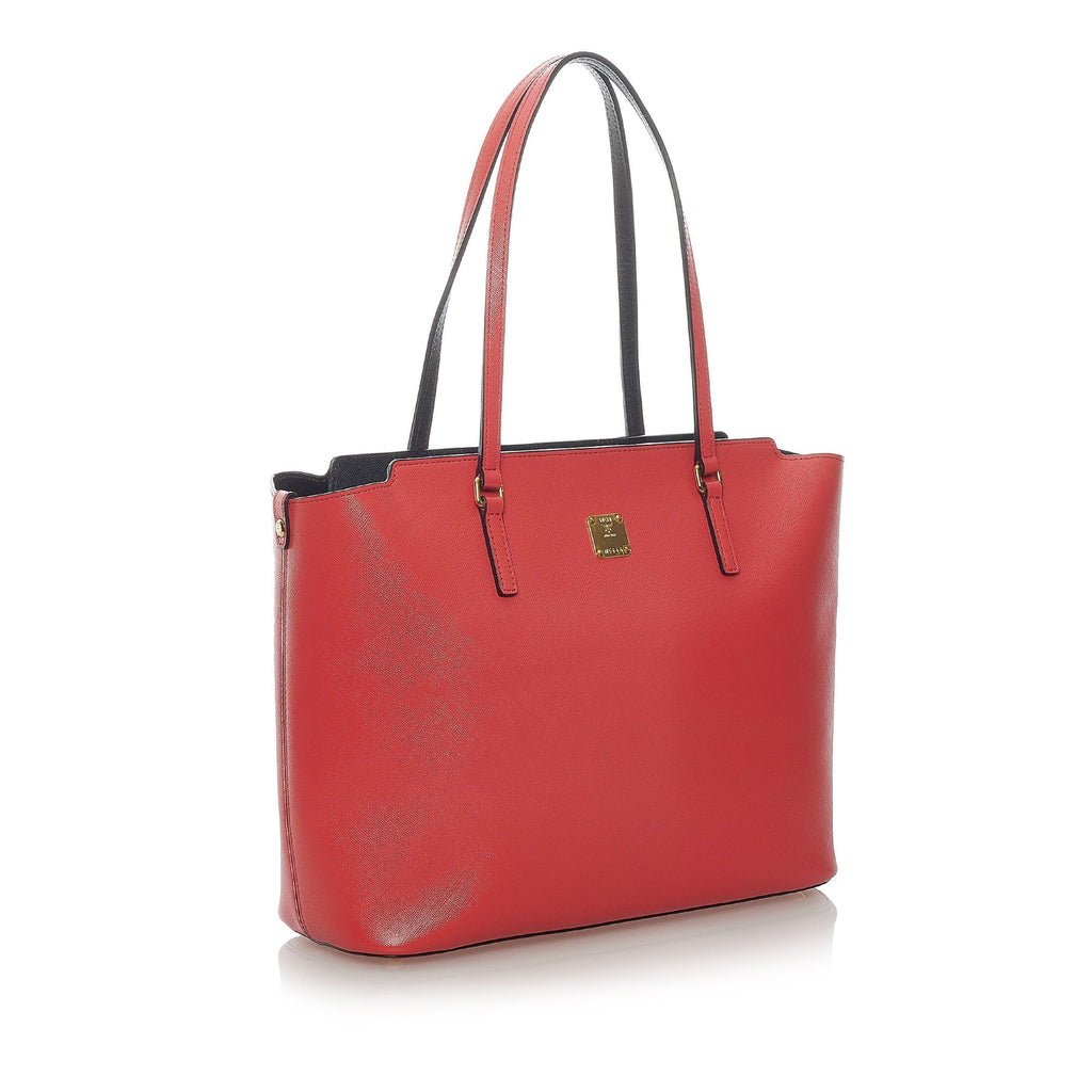 Red MCM Leather Tote Bag