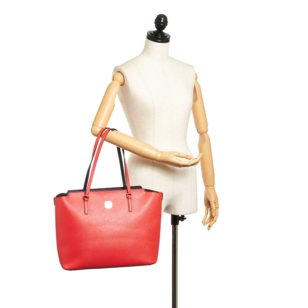 Red MCM Leather Tote Bag