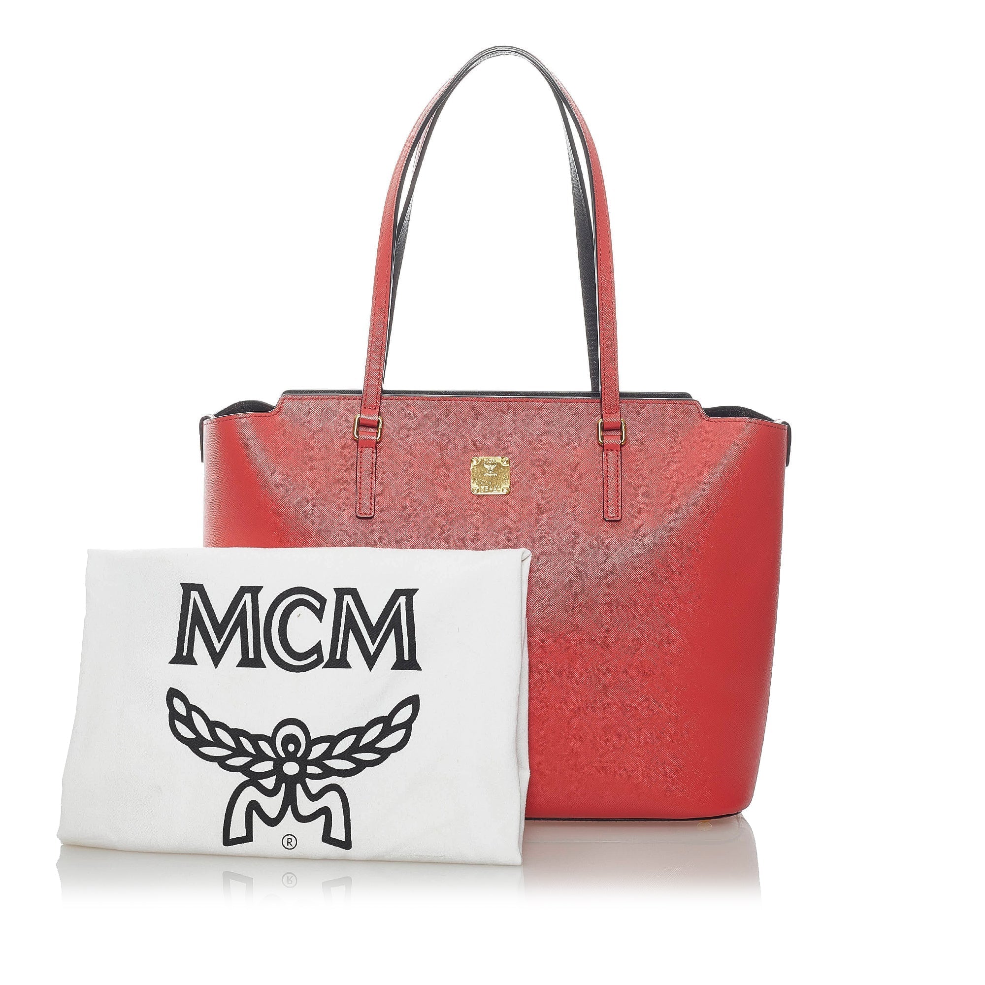 Red MCM Leather Tote Bag