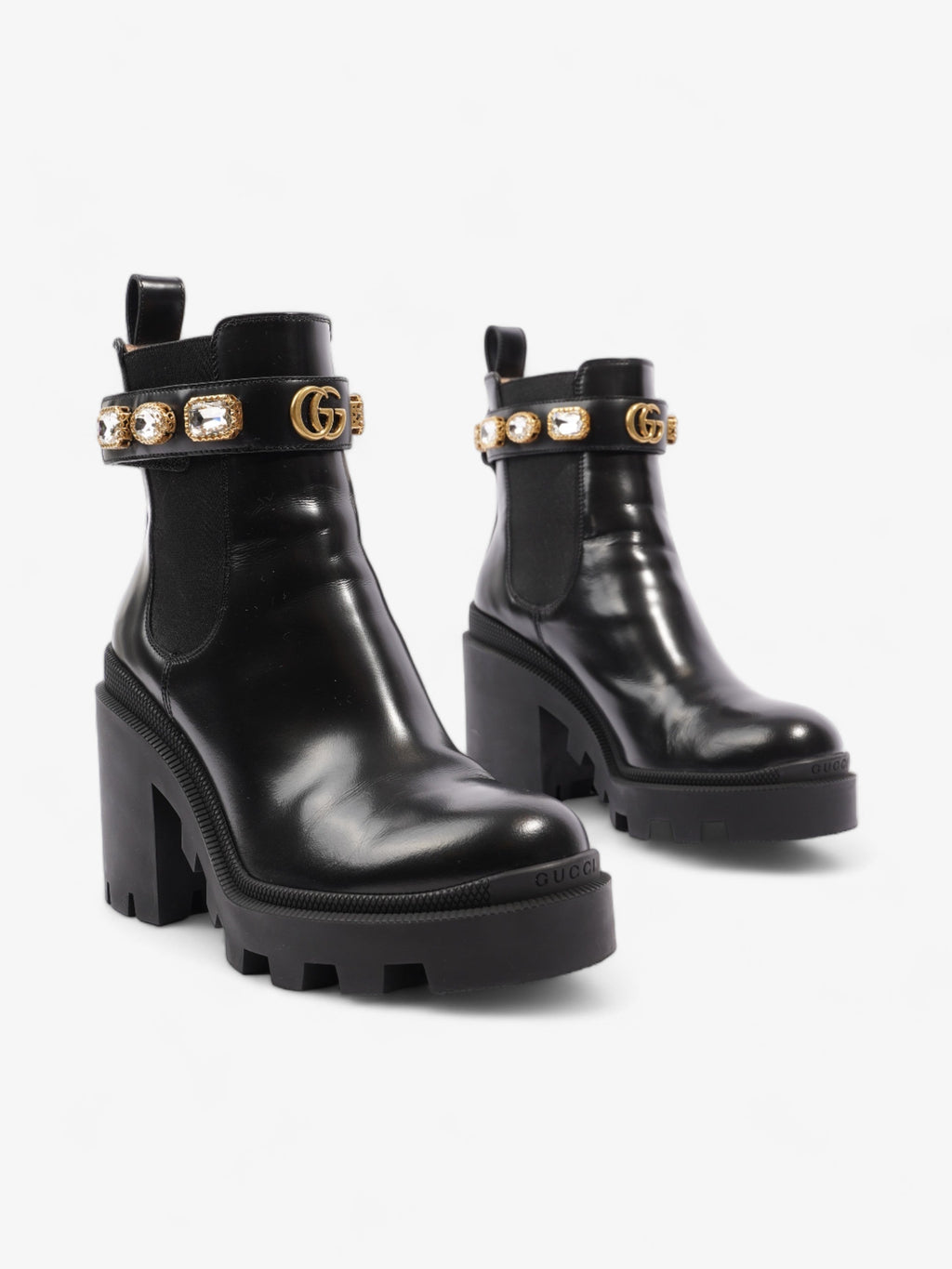 Gucci GG Jewelled Heeled Boots 85mm Black Leather EU 37 UK 4