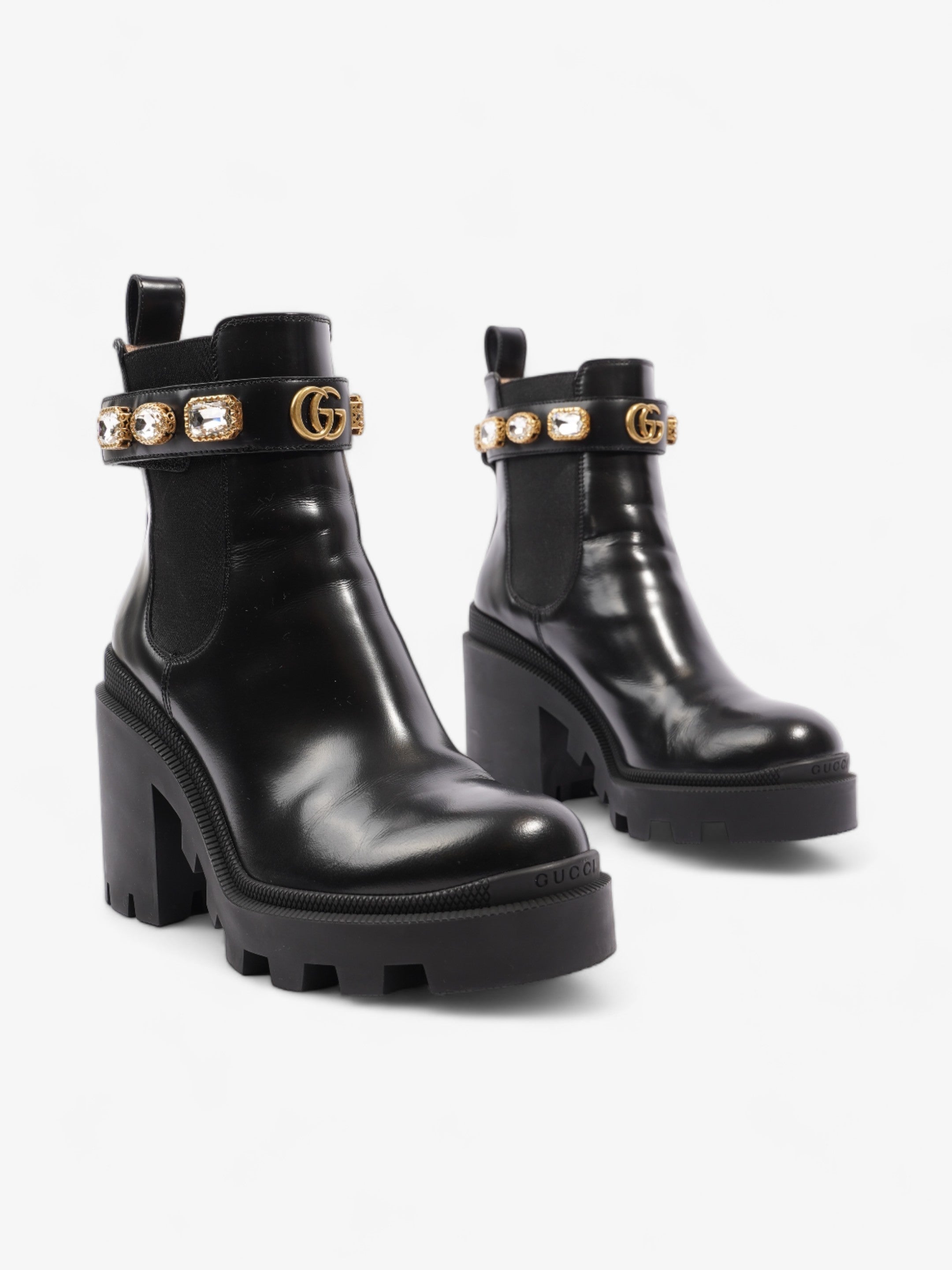 Gucci GG Jewelled Heeled Boots 85mm Black Leather EU 37 UK 4