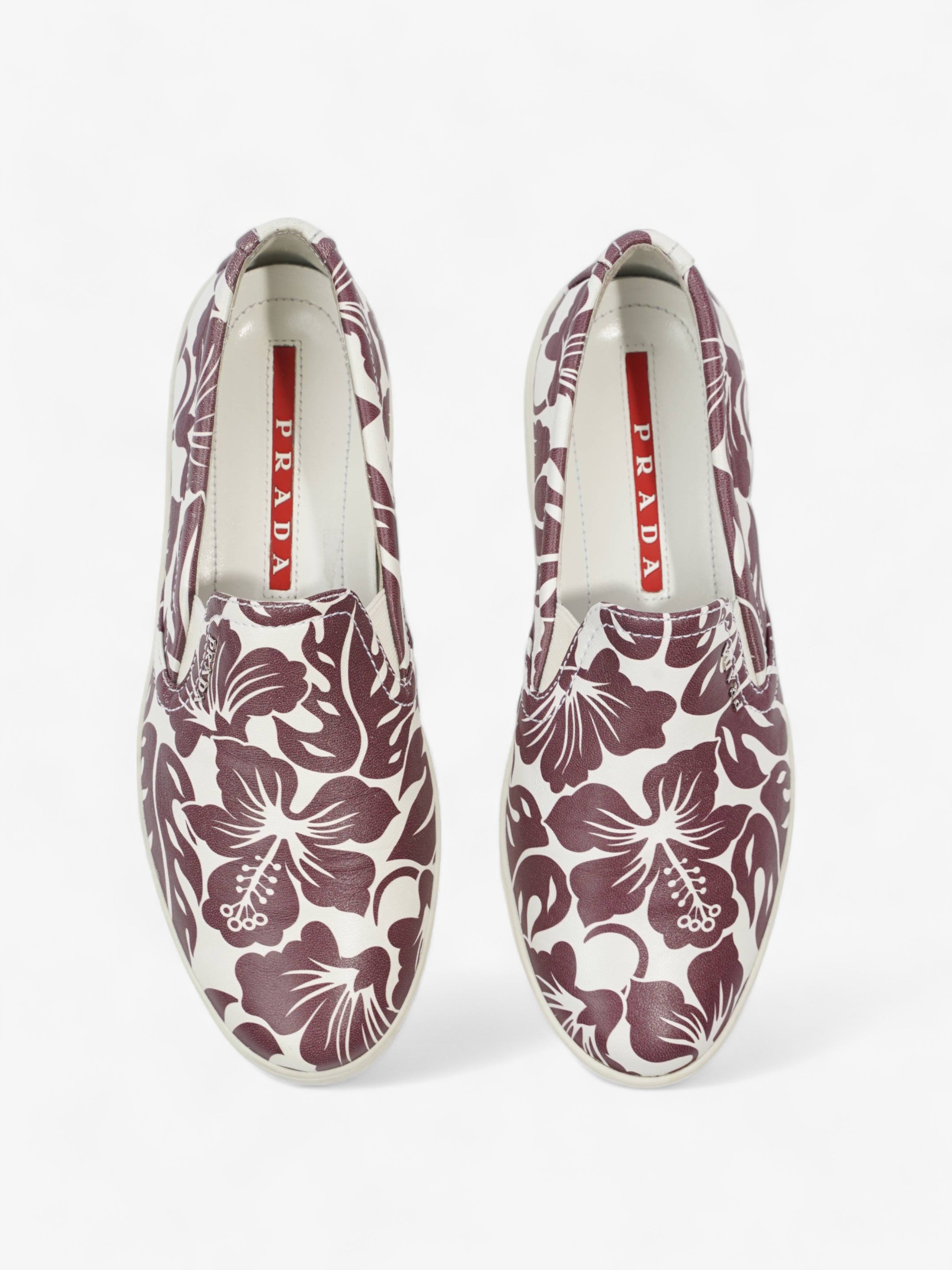 Prada Round Toe Vans Slip On White / Maroon Leather EU 37 UK 4