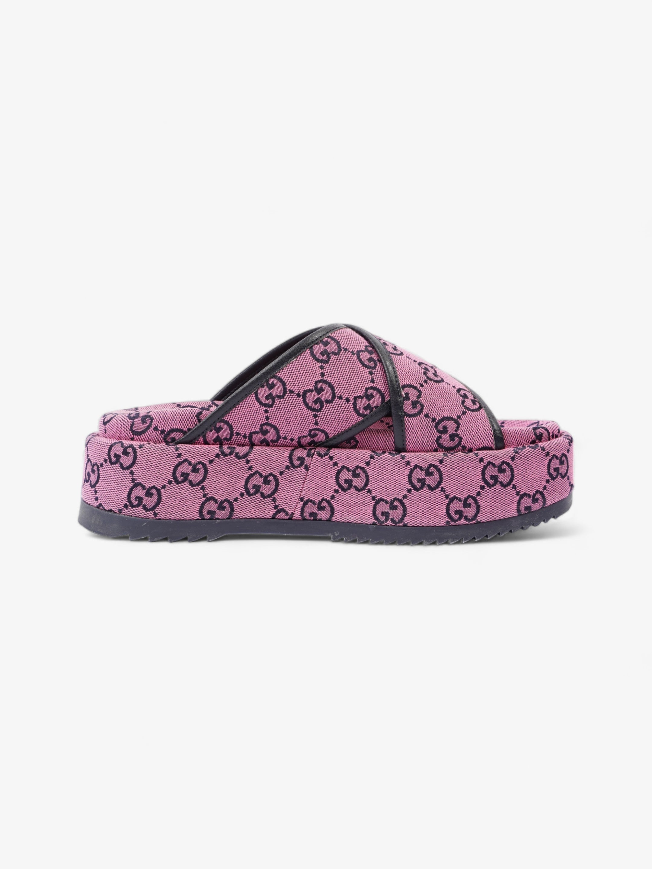 Gucci Crossover Platform Sandal Pink And Navy GG Supreme Canvas EU 36.5 UK 4.5