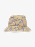 Gucci GG Raffia Effect Bucket Hat Natural / Blue Polyamide Large