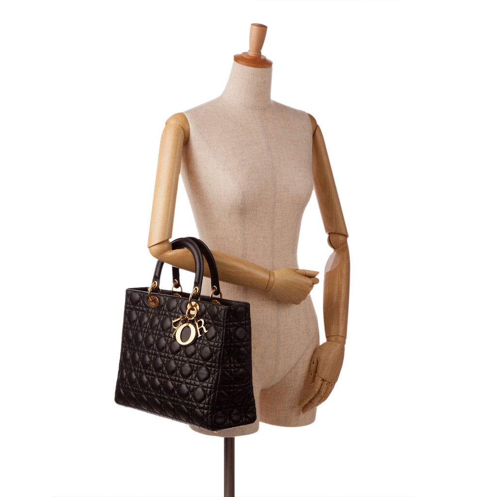 Dior Lady Dior Large Black Cannage Quilted Leather