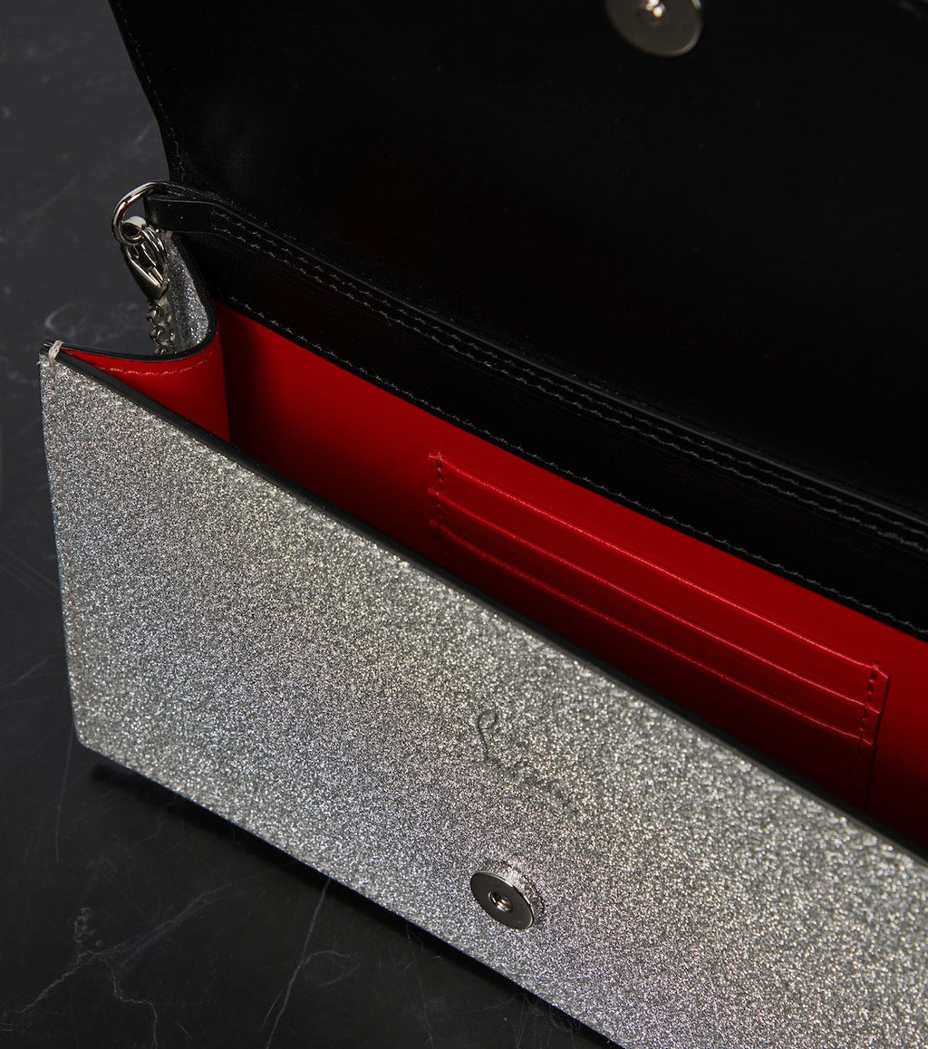 Christian Louboutin Women Small Logo Glittered Leather Clutch