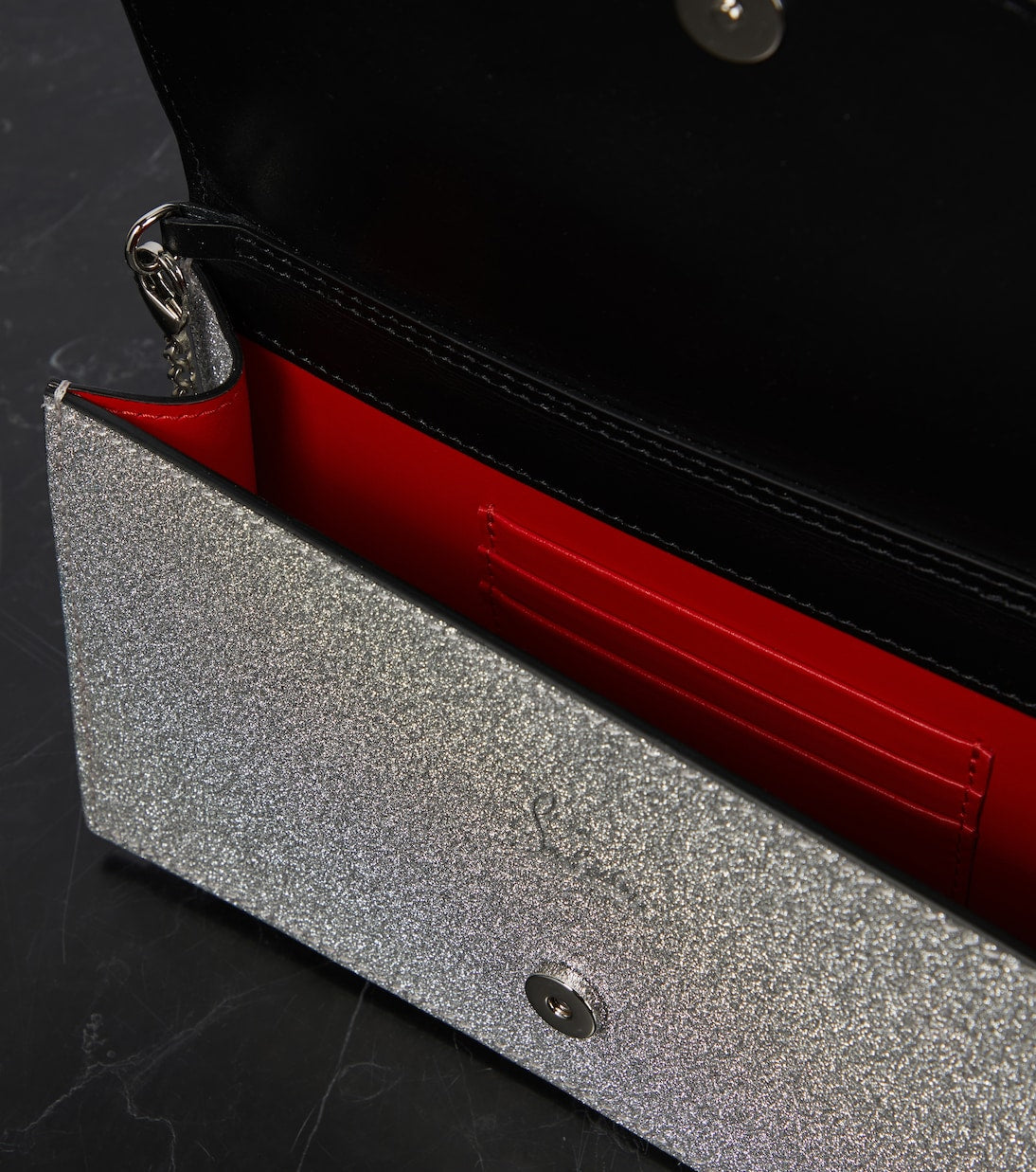 Christian Louboutin Women Small Logo Glittered Leather Clutch