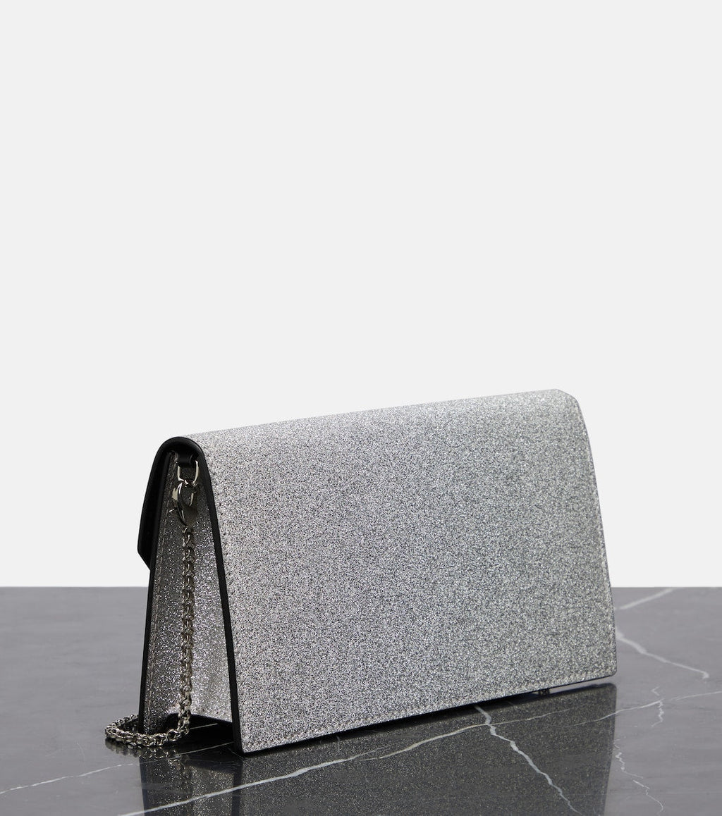 Christian Louboutin Women Small Logo Glittered Leather Clutch